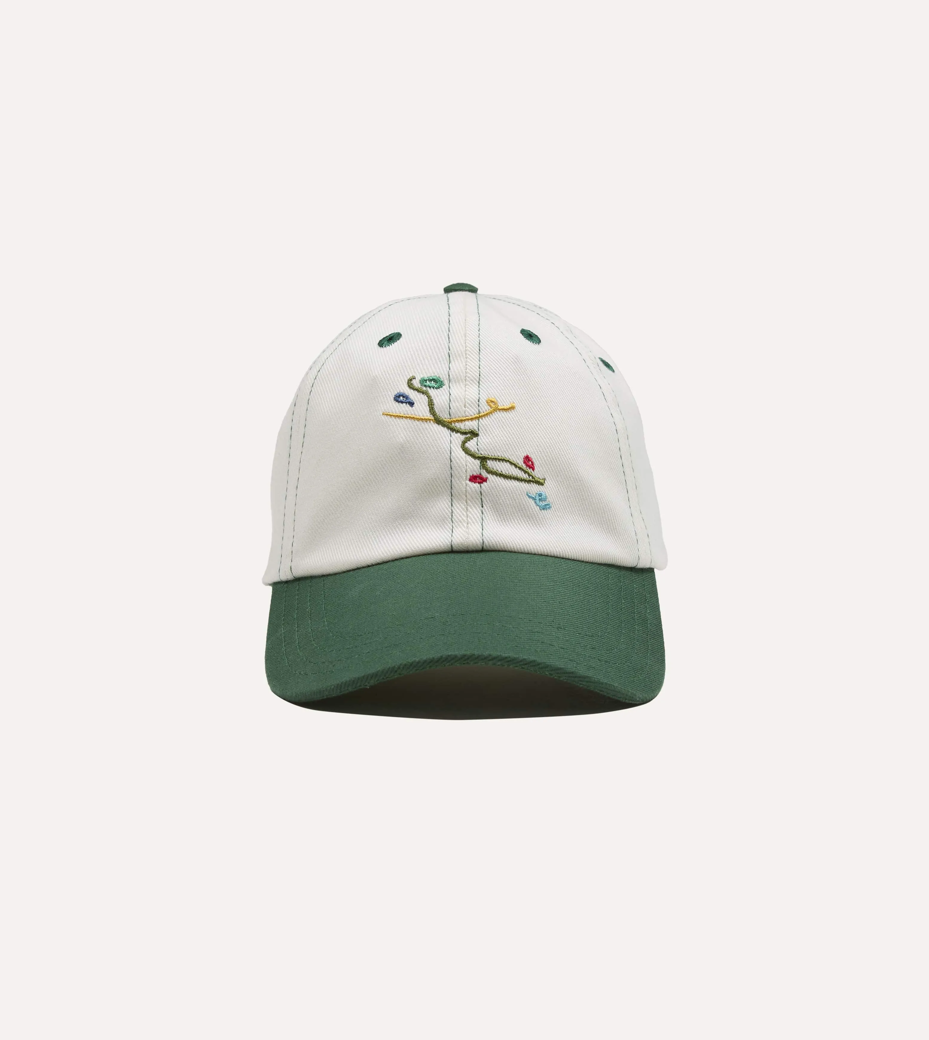 Mayumi Y. for Drake’s Ecru and Green Cotton Twill Baseball Cap sold by Drake's London