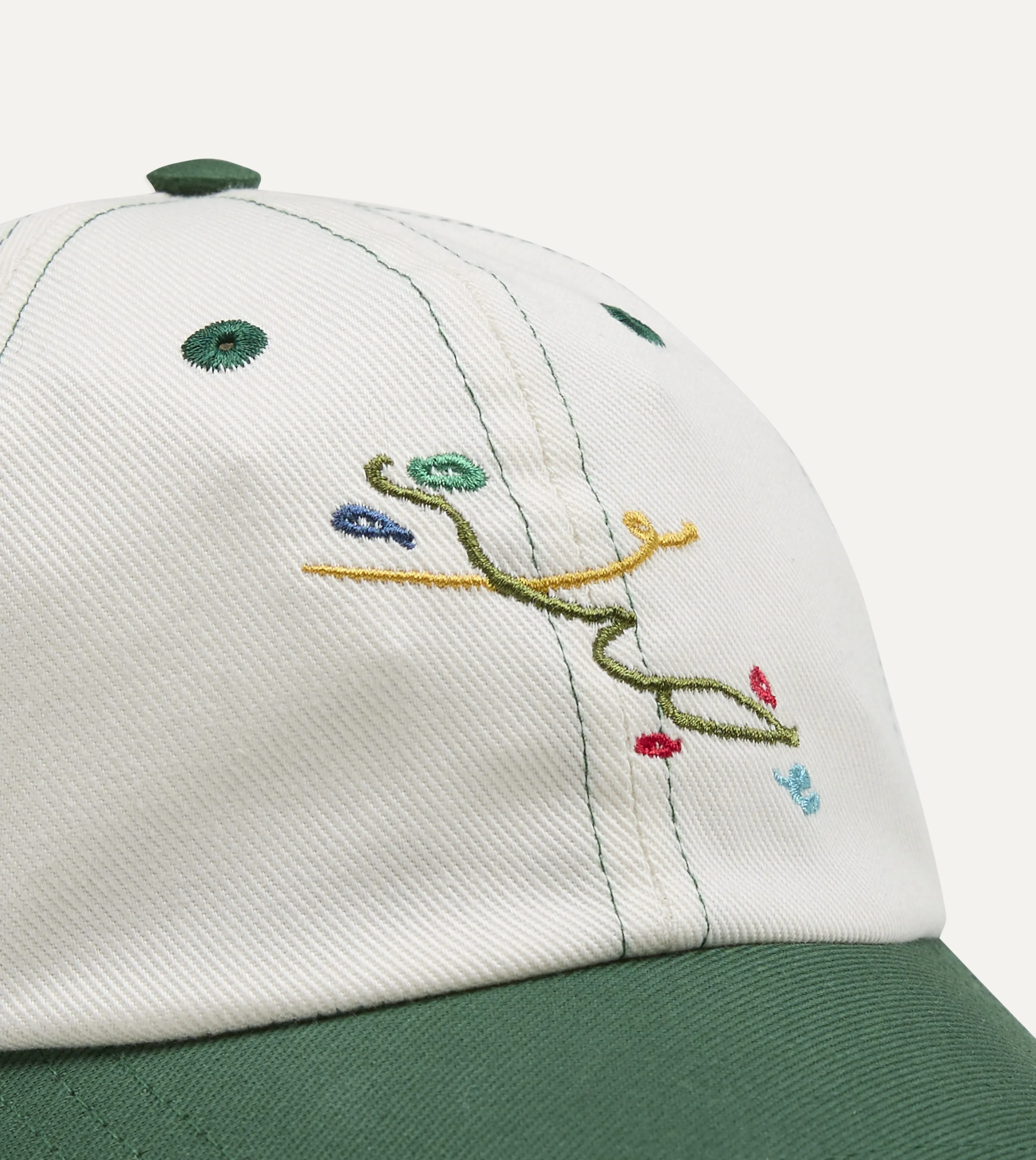Mayumi Y. for Drake’s Ecru and Green Cotton Twill Baseball Cap sold by Drake's London product image thumbnail 2