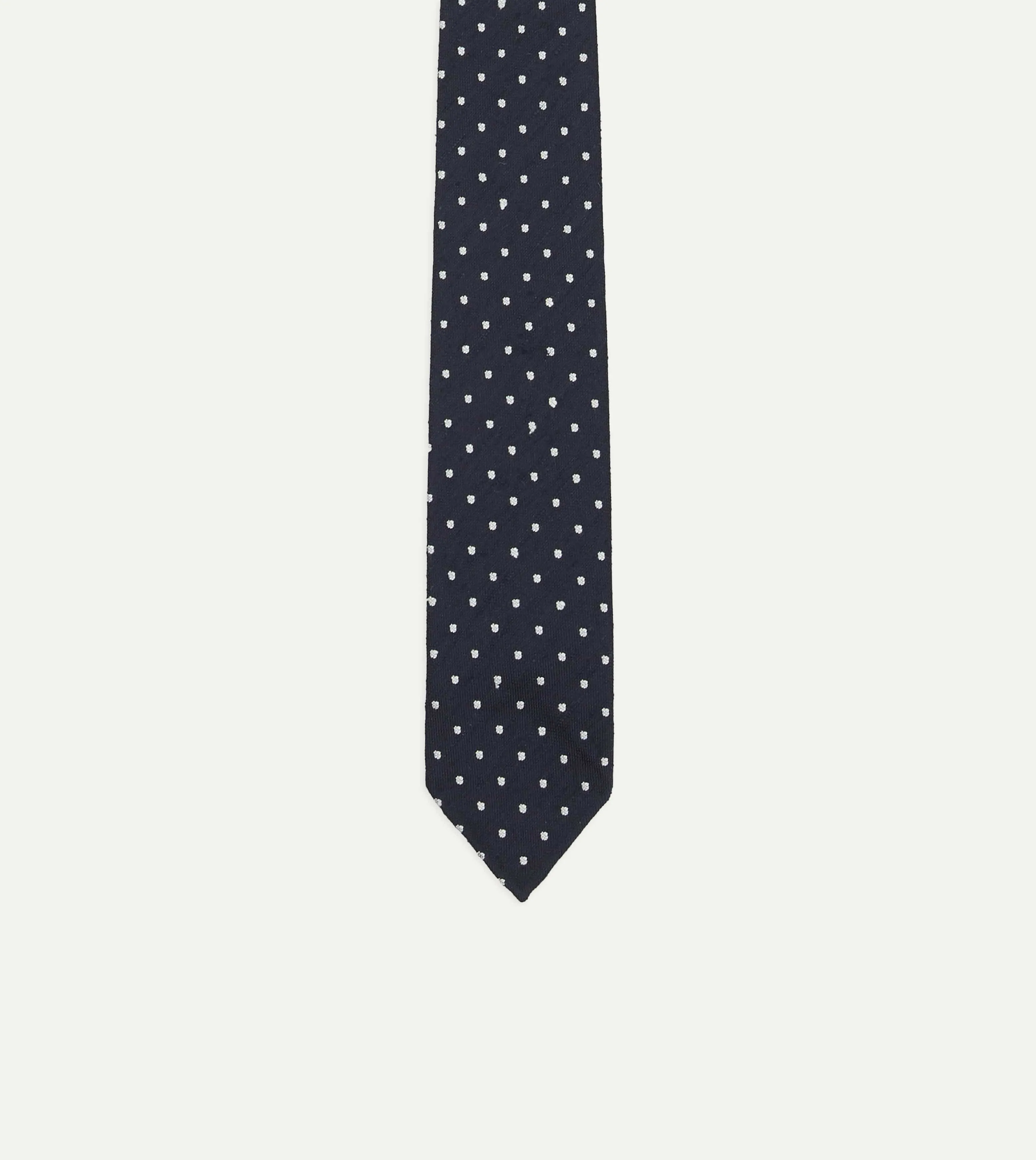 Navy Dots Shantung Silk Hand-Rolled Tie sold by Drake's London product image thumbnail 3