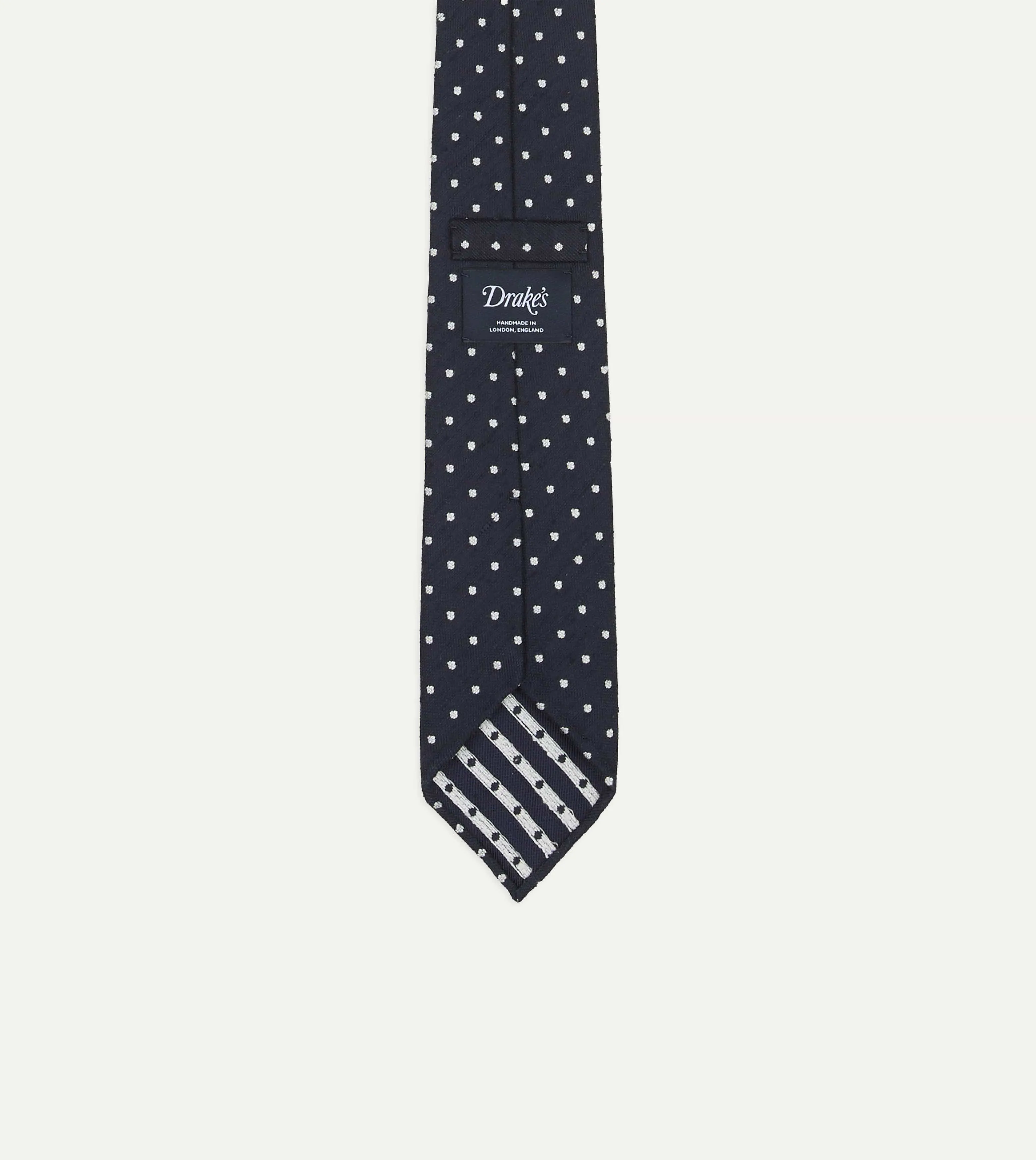 Navy Dots Shantung Silk Hand-Rolled Tie sold by Drake's London product image thumbnail 4
