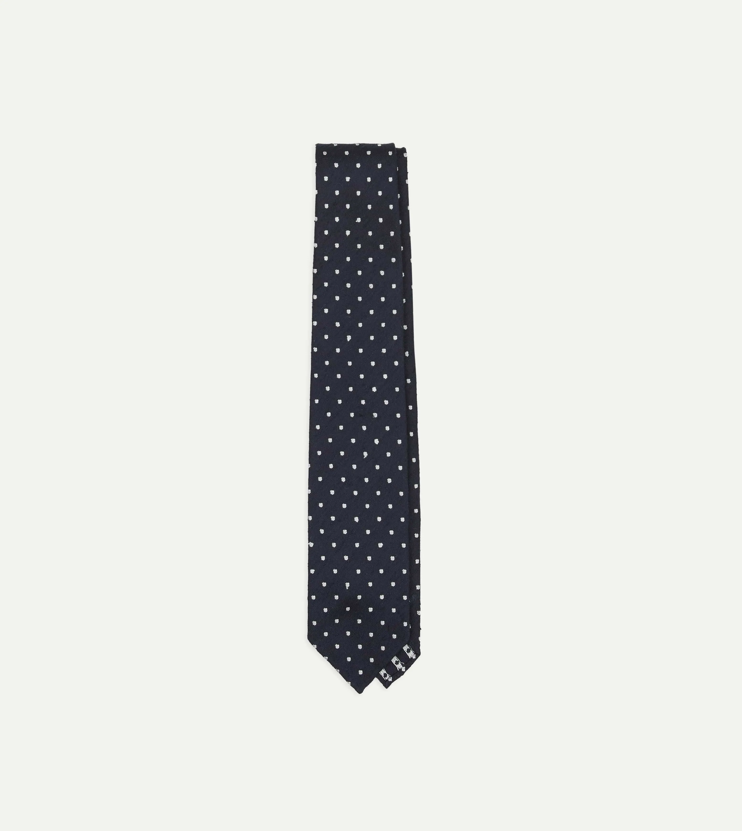 Navy Dots Shantung Silk Hand-Rolled Tie sold by Drake's London