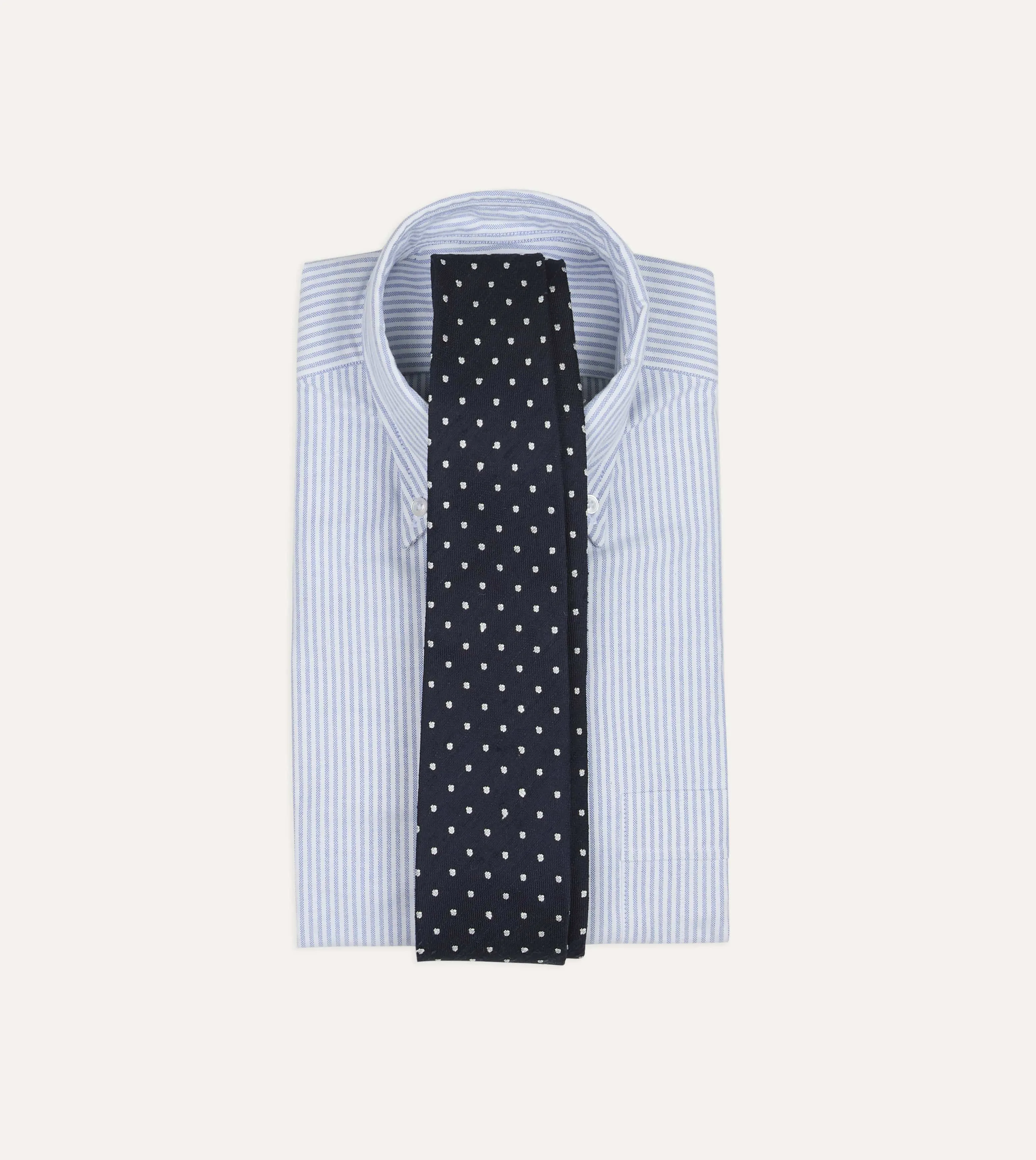 Navy Dots Shantung Silk Hand-Rolled Tie sold by Drake's London product image thumbnail 2
