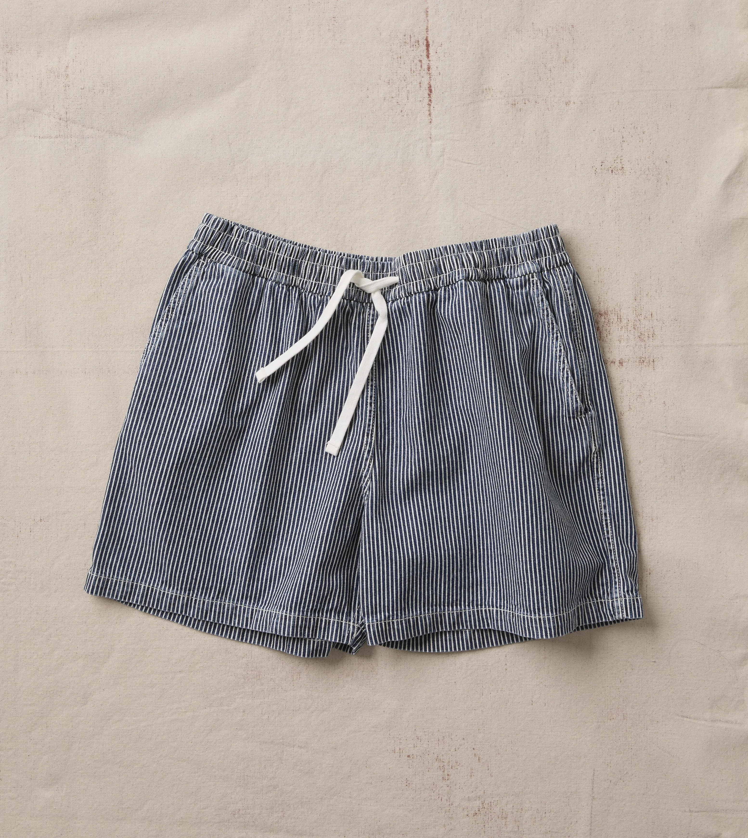 Indigo Stripe Cotton Drawstring Shorts sold by Drake's London