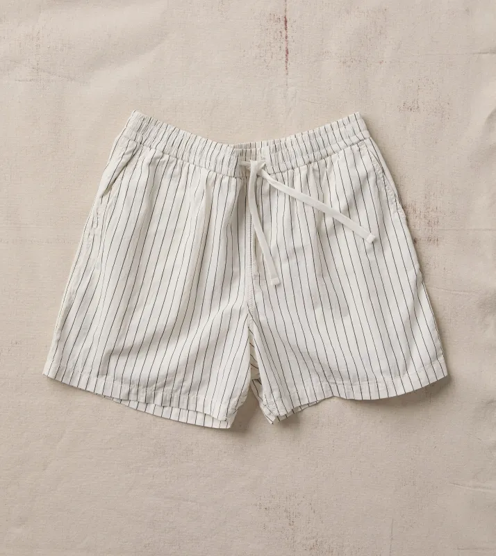 Ecru Pin Stripe Cotton Drawstring Shorts made by Drake's London