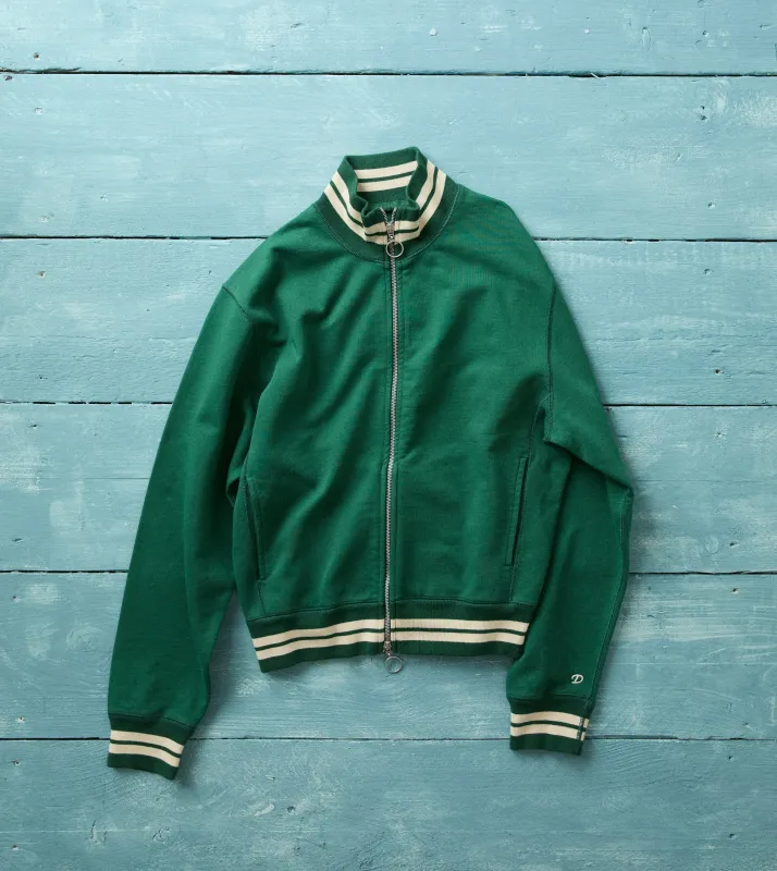 Green and Ecru Cotton Zip-Through Sweatshirt made by Drake's London
