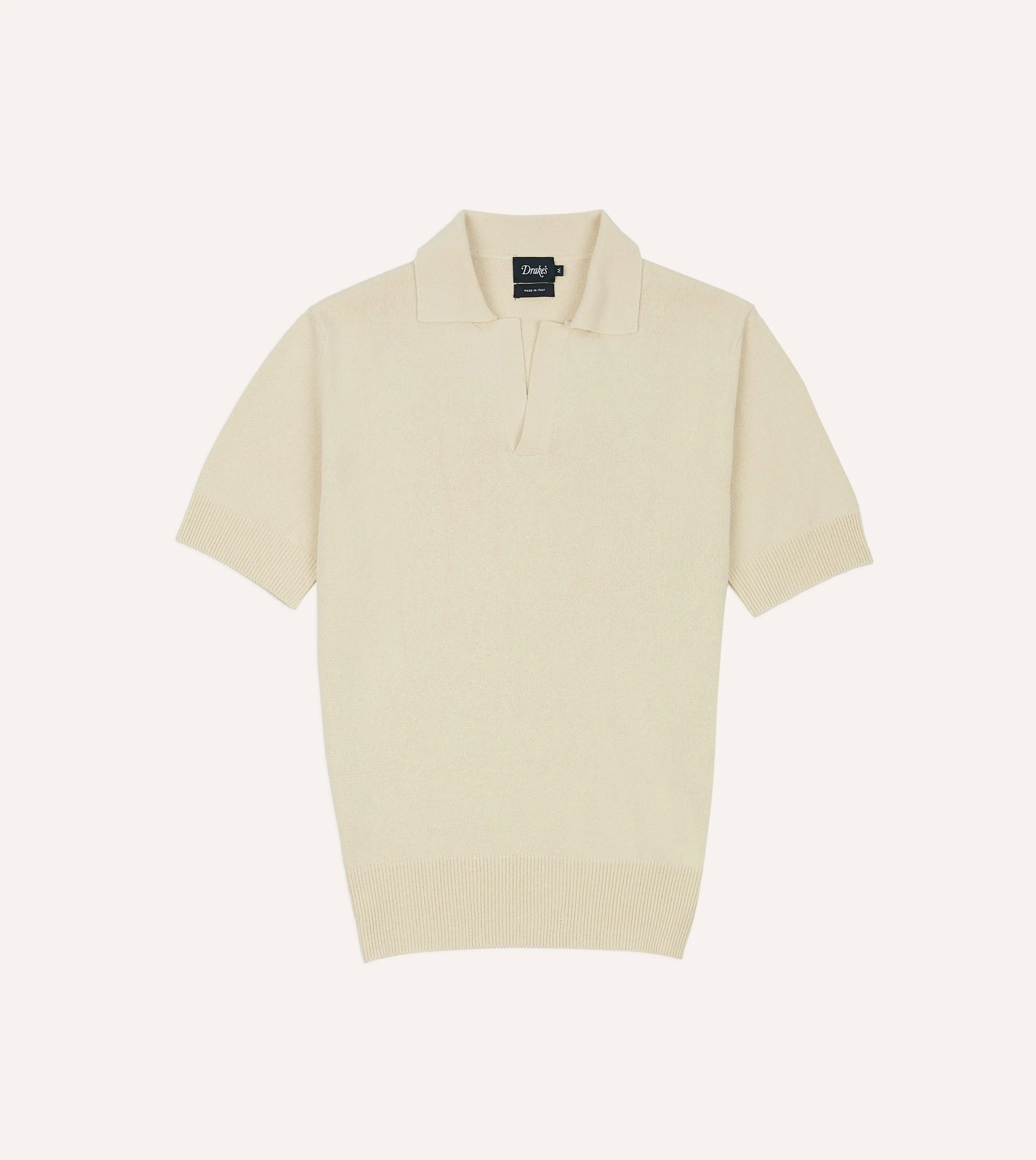 Ecru Knitted Silk Short-Sleeve Polo Shirt sold by Drake's London