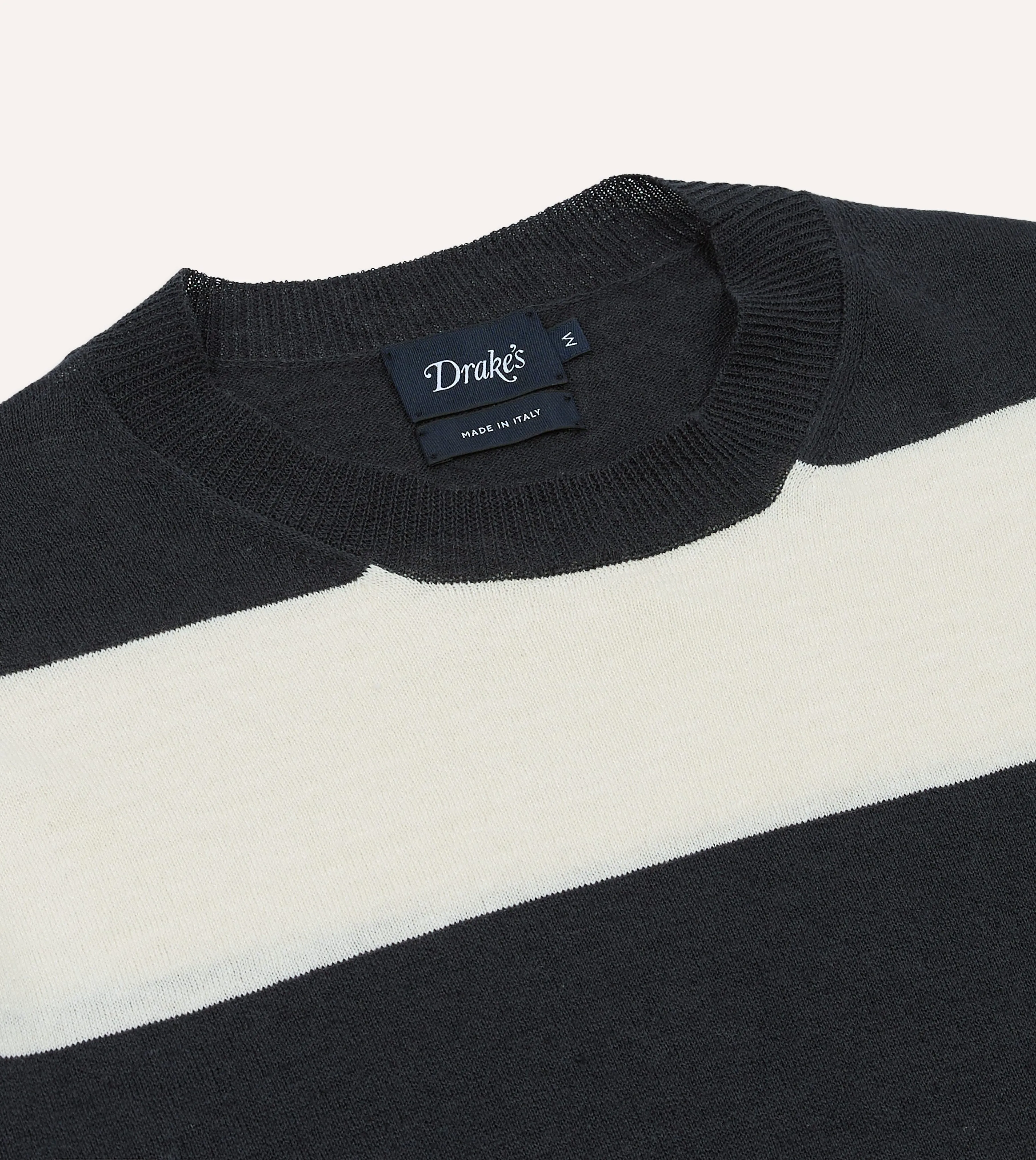 Ecru and Charcoal Stripe Crew Neck Knitted T-Shirt sold by Drake's London product image thumbnail 3