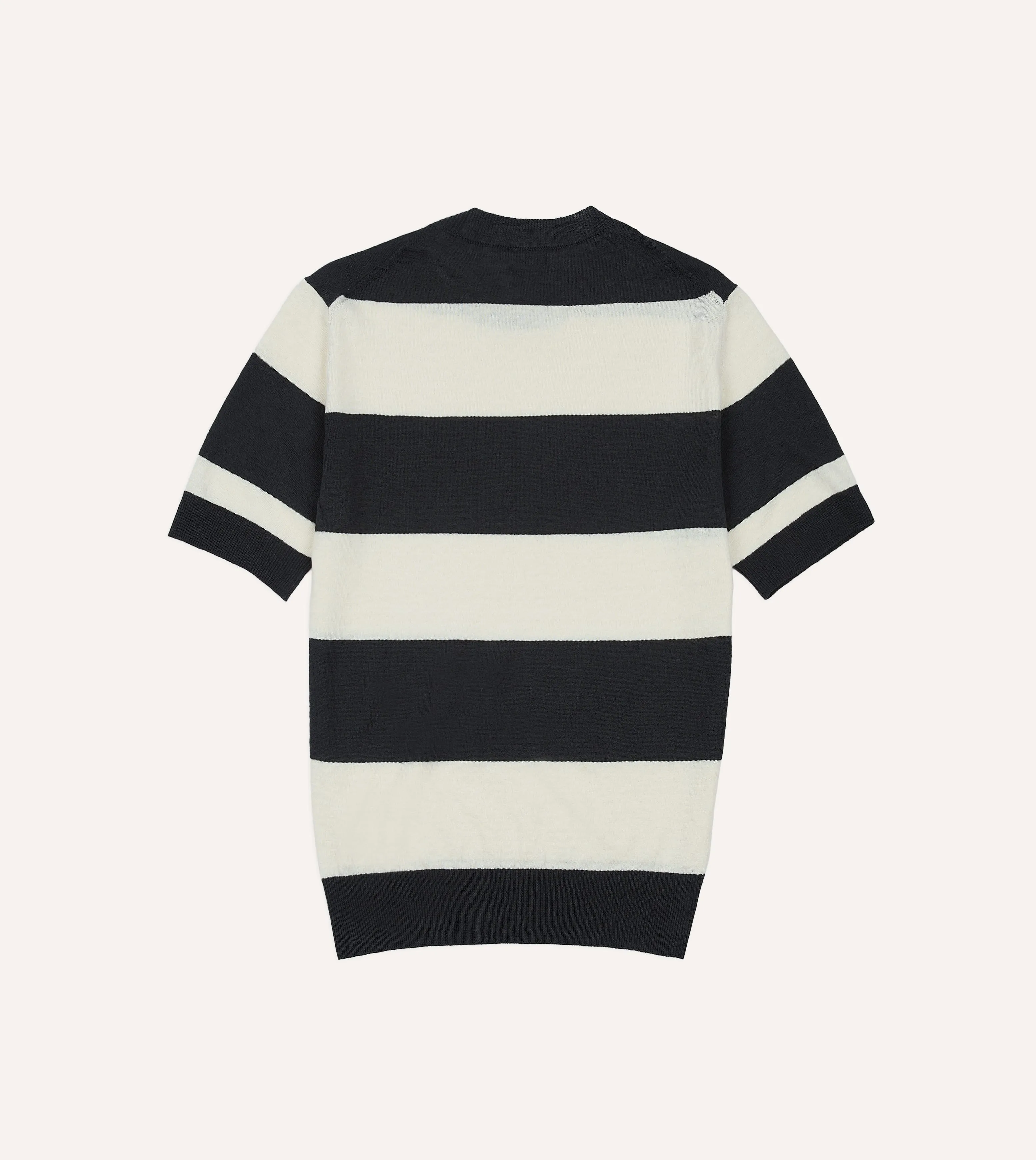 Ecru and Charcoal Stripe Crew Neck Knitted T-Shirt sold by Drake's London product image thumbnail 4