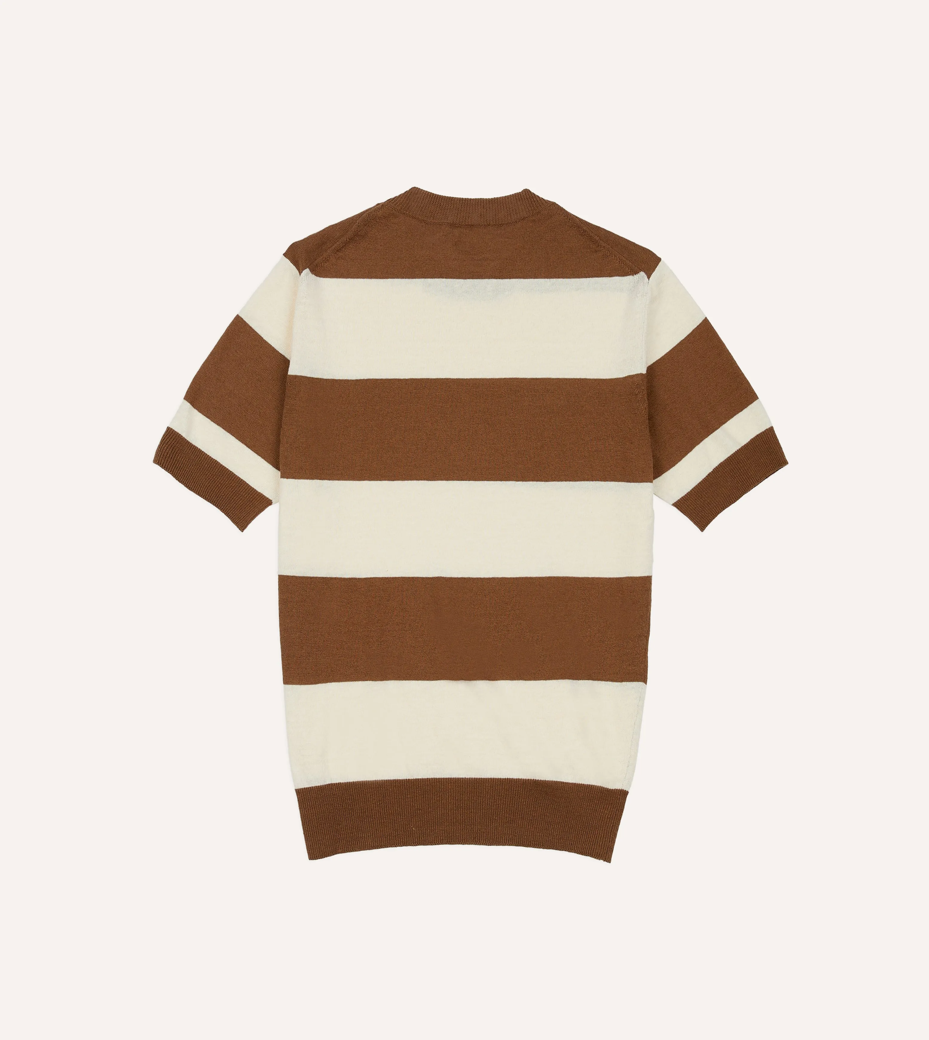 Ecru and Tobacco Stripe Crew Neck Knitted T-Shirt sold by Drake's London product image thumbnail 4
