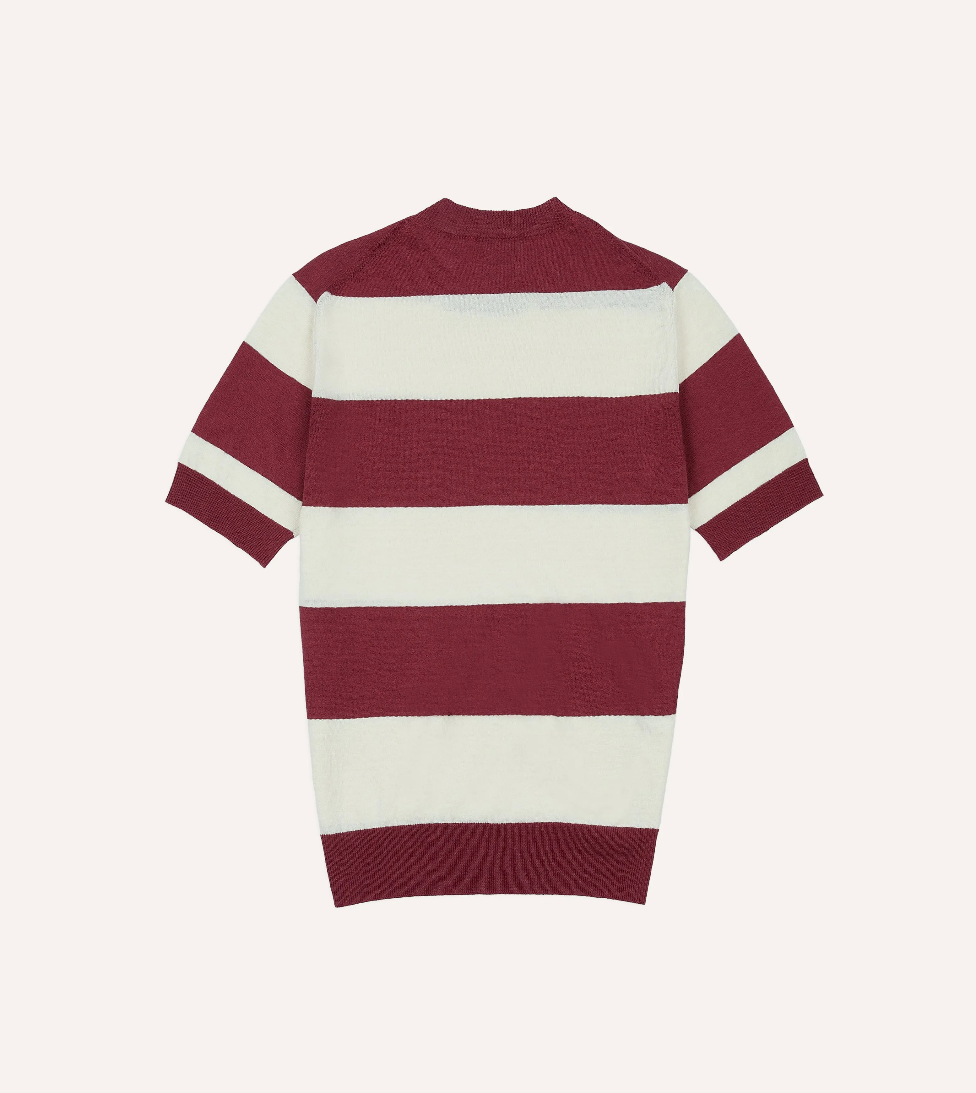 Ecru and Burgundy Stripe Crew Neck Knitted T-Shirt sold by Drake's London product image thumbnail 5