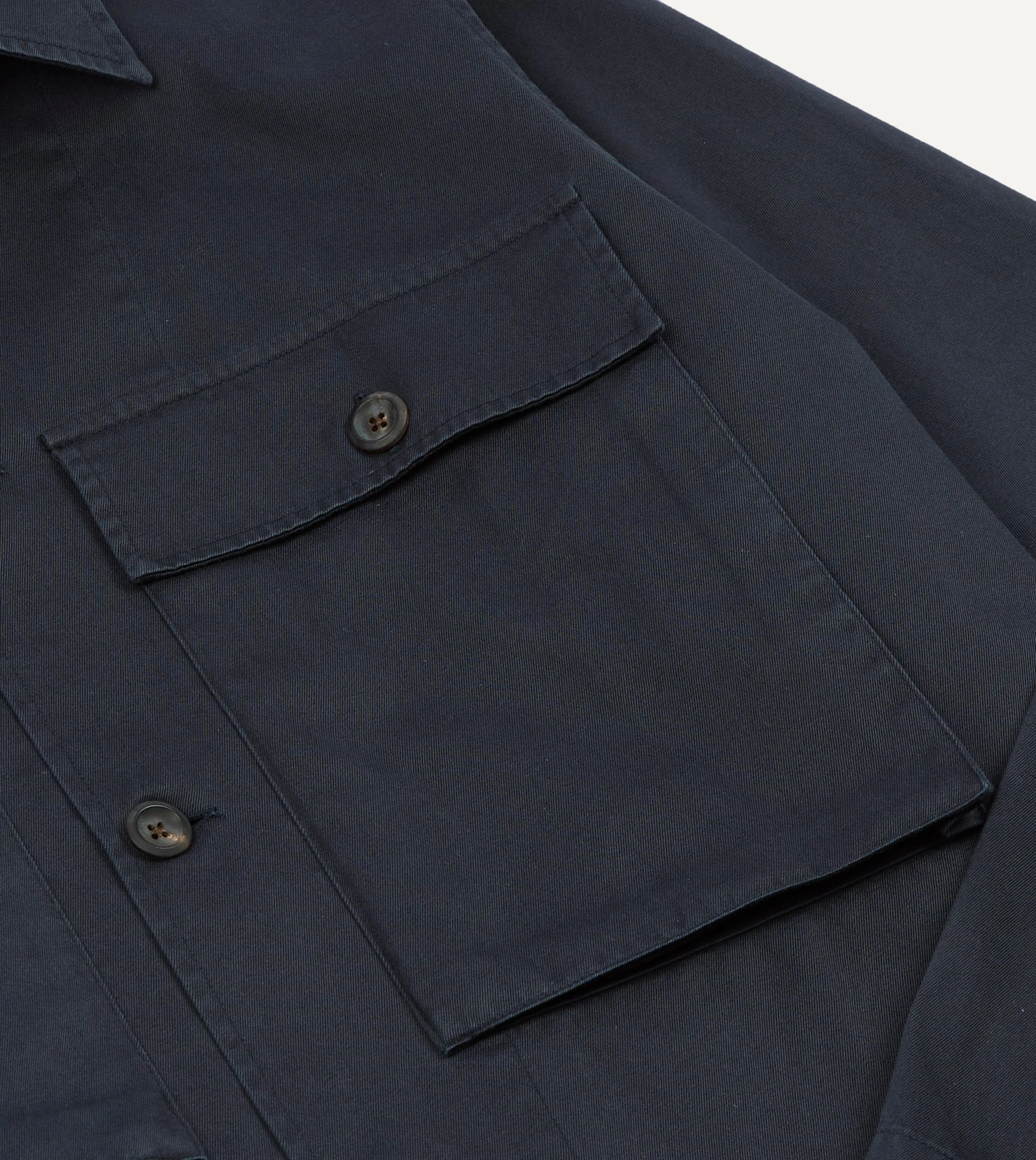 Navy Stone Wash Cotton Military Overshirt sold by Drake's London product image thumbnail 4