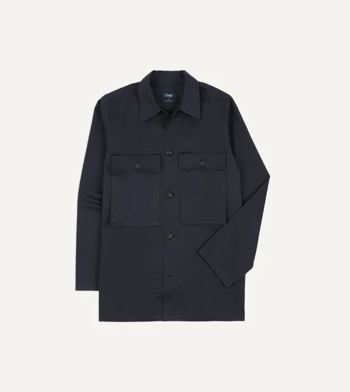 Navy Stone Wash Cotton Military Overshirt made by Drake's London