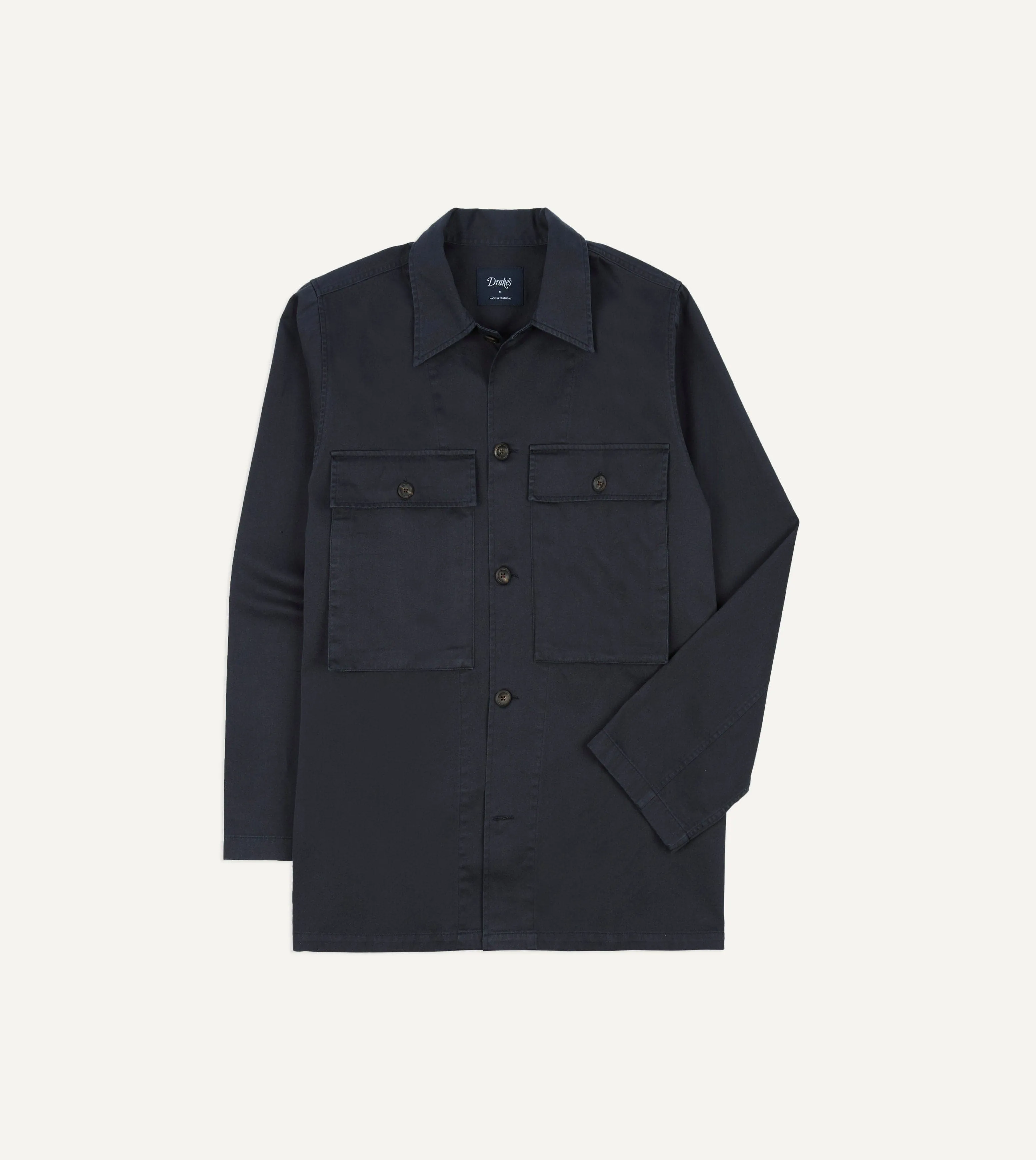 Navy Stone Wash Cotton Military Overshirt sold by Drake's London