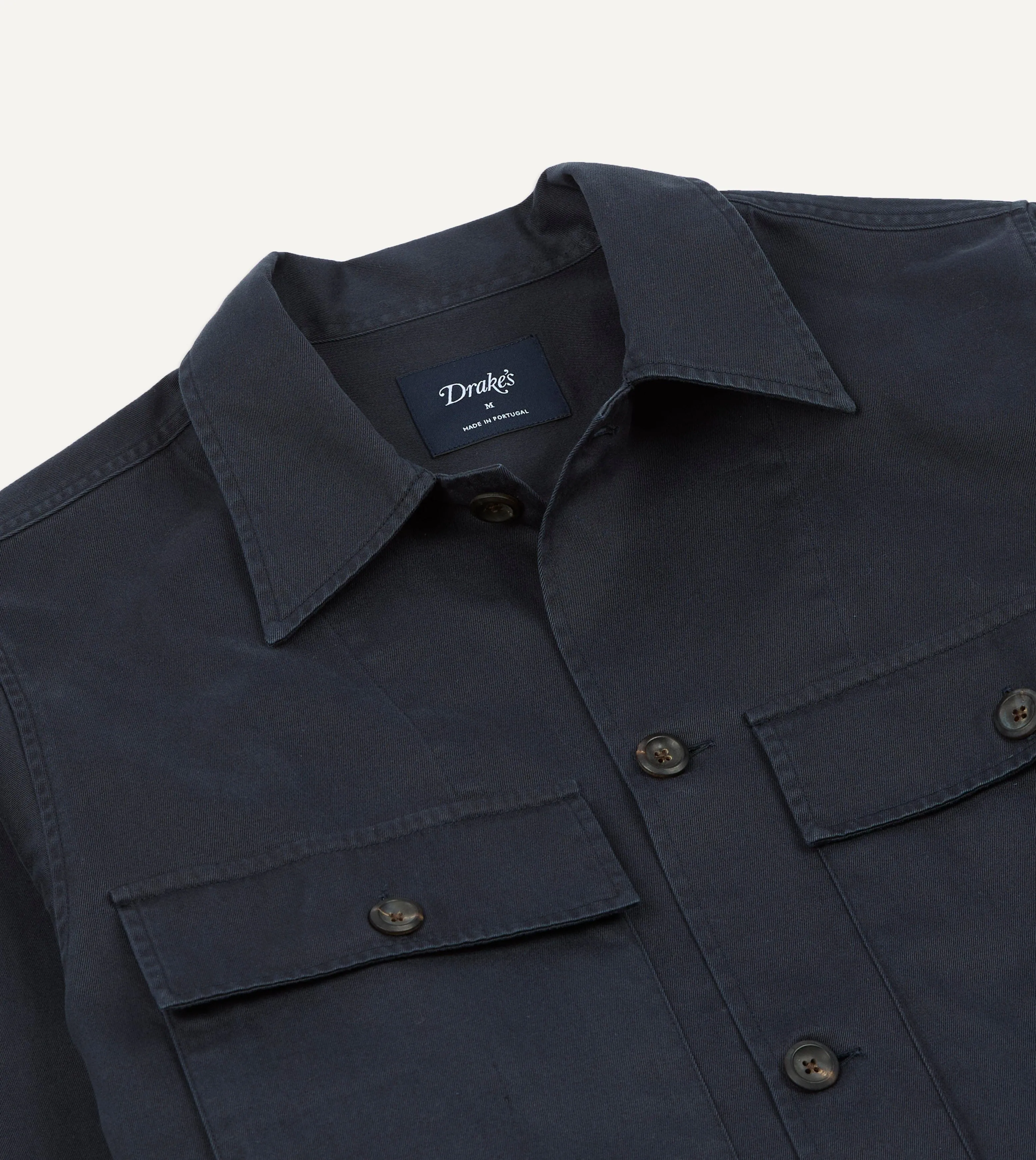 Navy Stone Wash Cotton Military Overshirt sold by Drake's London product image thumbnail 3