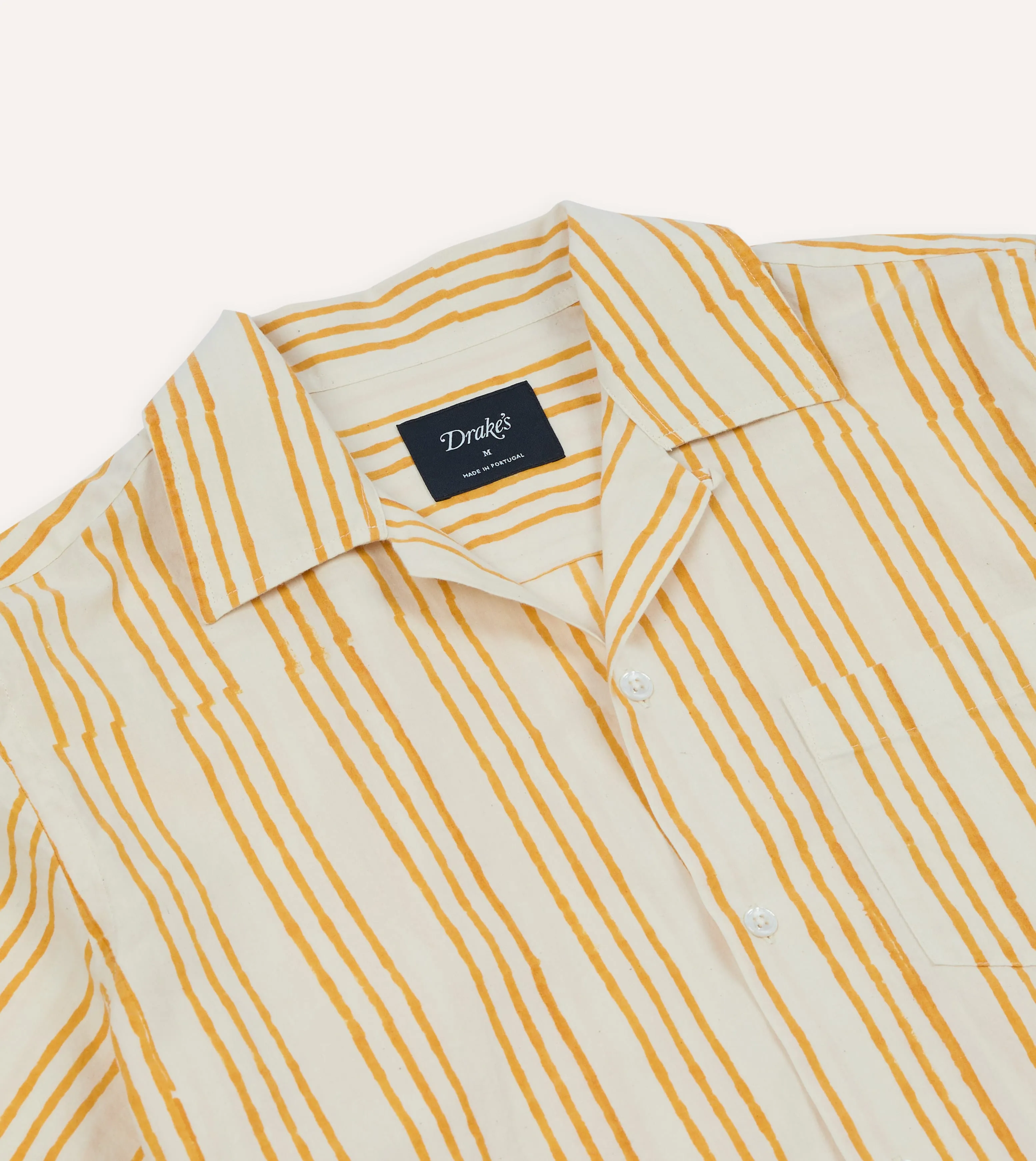 Yellow Triple Stripe Block Print Cotton Camp Collar Short Sleeve Shirt sold by Drake's London product image thumbnail 4
