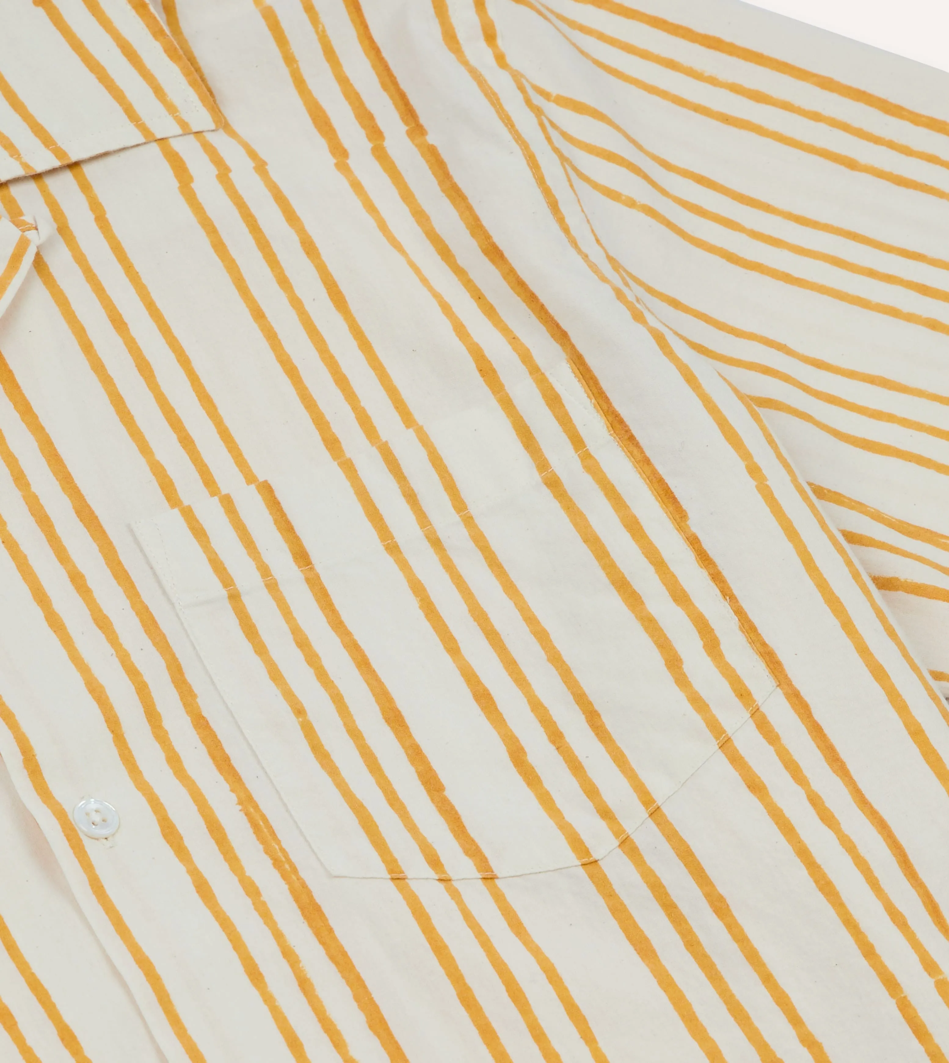 Yellow Triple Stripe Block Print Cotton Camp Collar Short Sleeve Shirt sold by Drake's London product image thumbnail 5