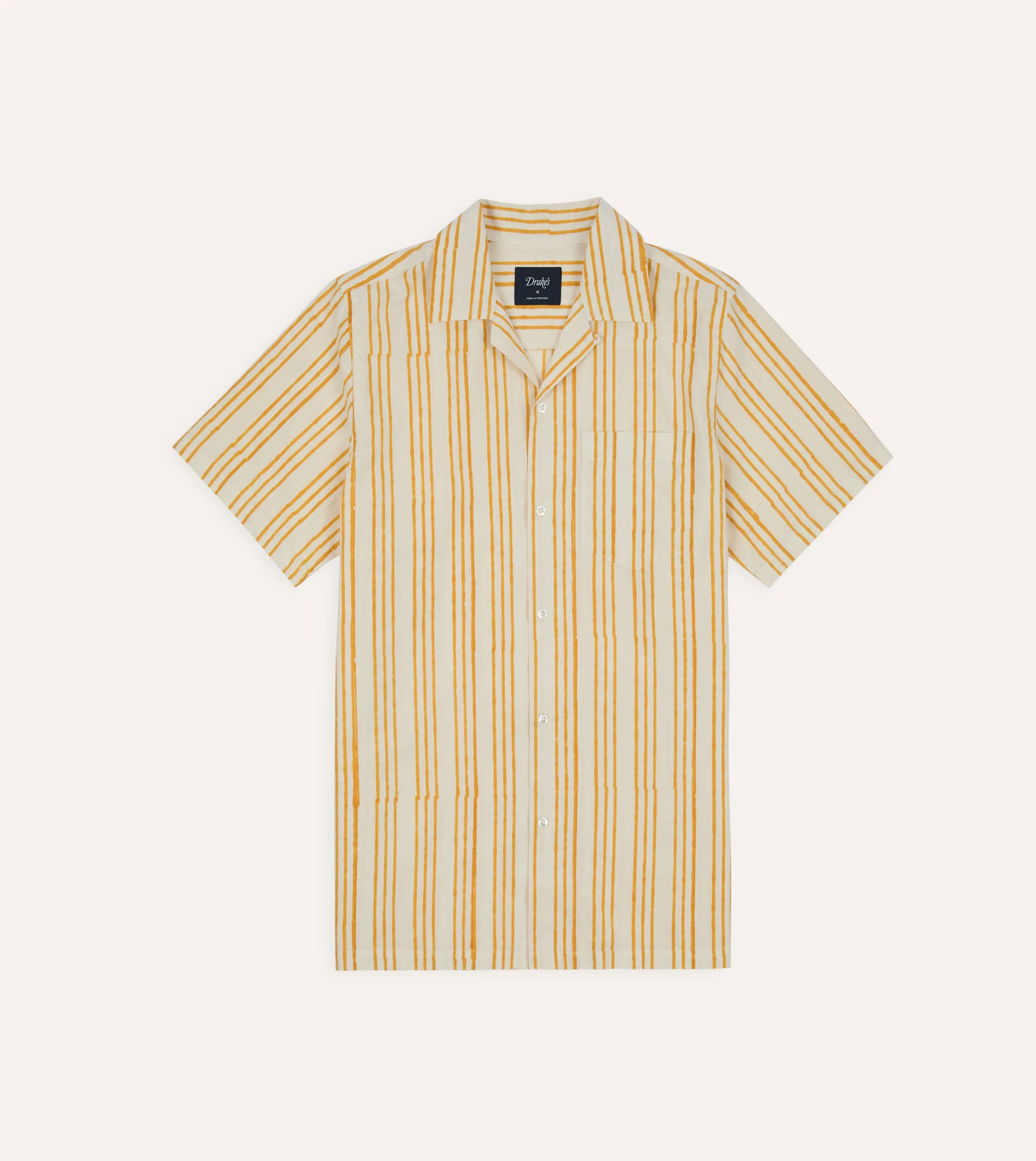 Yellow Triple Stripe Block Print Cotton Camp Collar Short Sleeve Shirt sold by Drake's London product image thumbnail 2