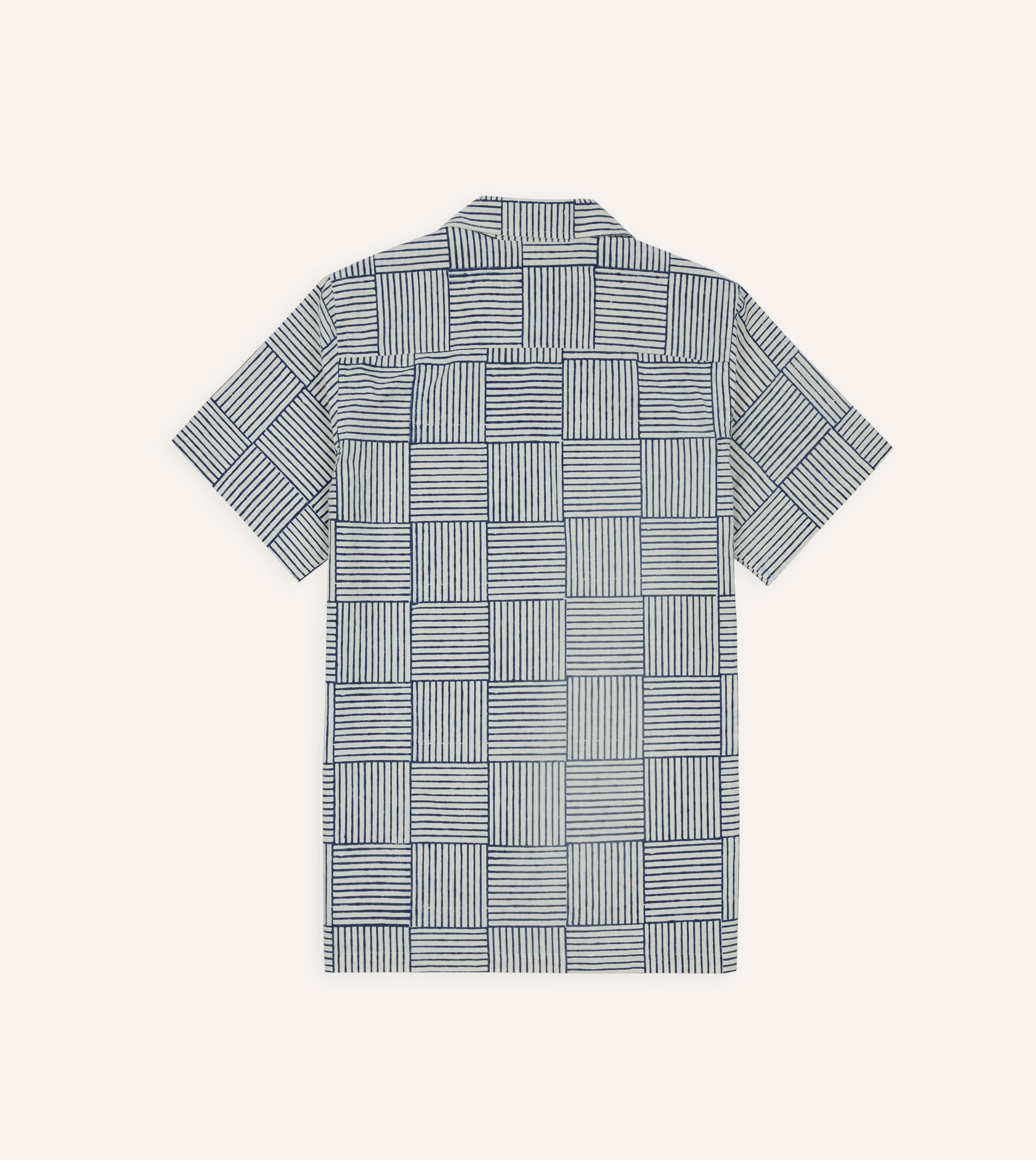 Navy Weave Block Print Cotton Camp Collar Short Sleeve Shirt sold by Drake's London product image thumbnail 5