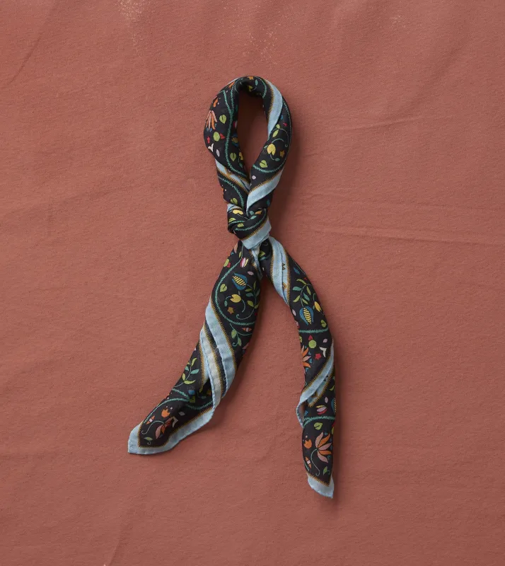 Navy Tiger Garden Print Wool-Silk Bandana made by Drake's London