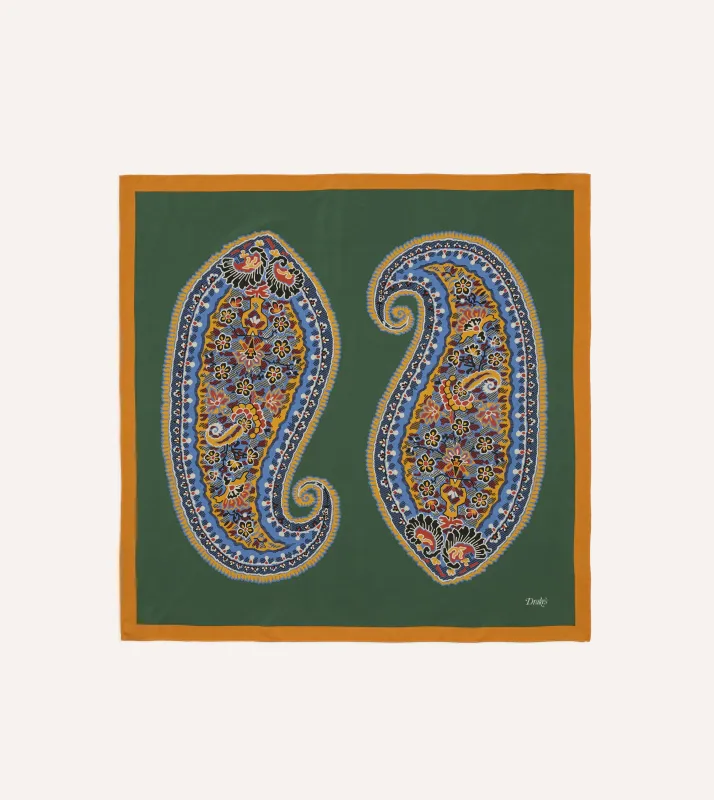 Green Jumbo Paisley Print Silk Bandana made by Drake's London