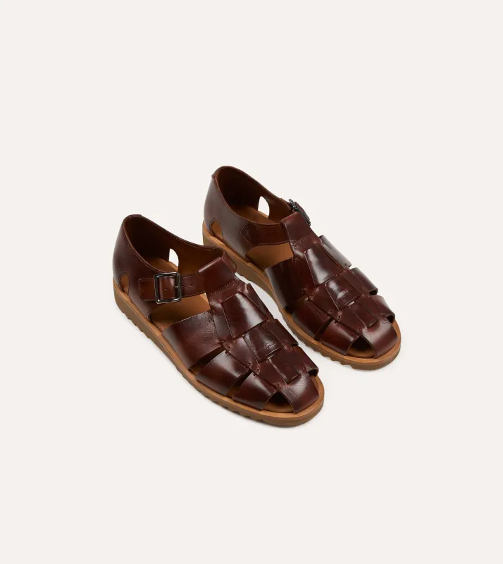 Paraboot Pacific Marron Brown Leather Sandal made by Drake's London