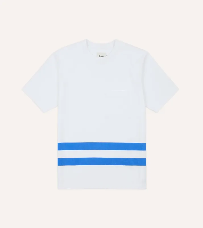 White Printed Stripe Hiking T-Shirt made by Drake's London