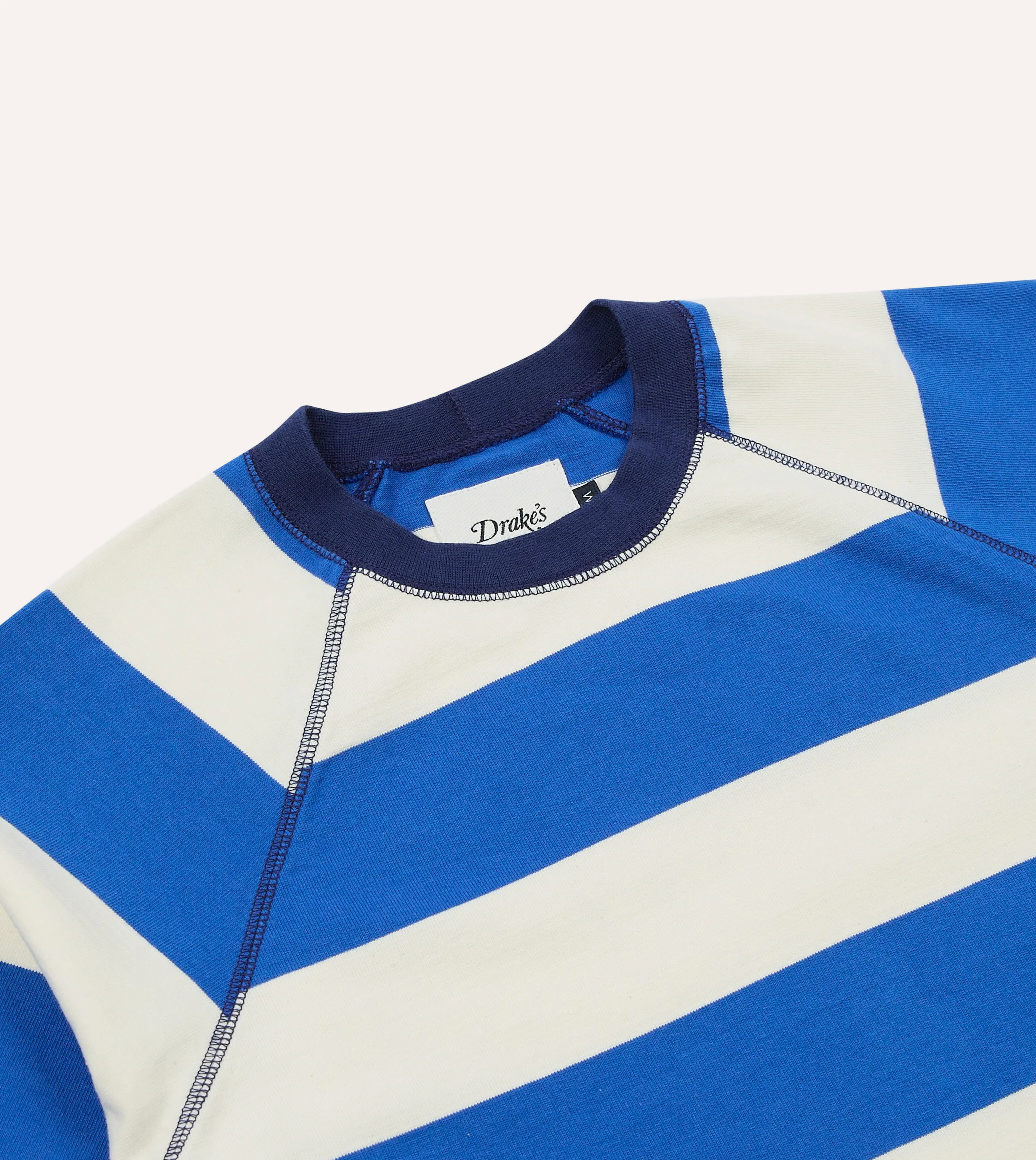 Blue and White Stripe Raglan Sleeve Hiking T-Shirt sold by Drake's London product image thumbnail 3