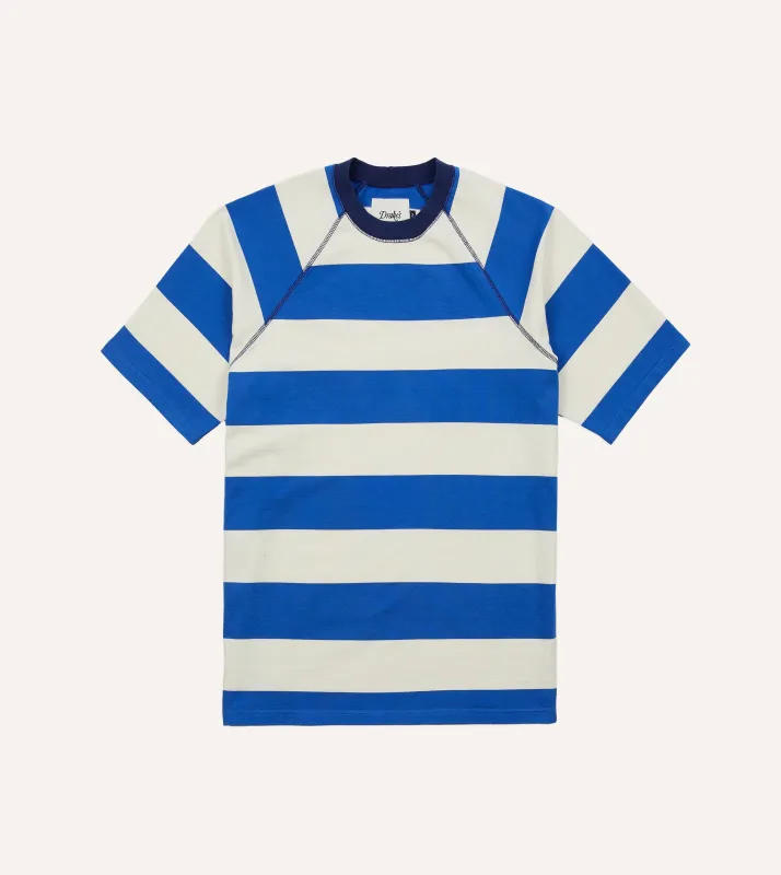 Blue and White Stripe Raglan Sleeve Hiking T-Shirt made by Drake's London