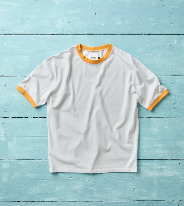 White and Yellow Tipped Ringer T-Shirt made by Drake's London