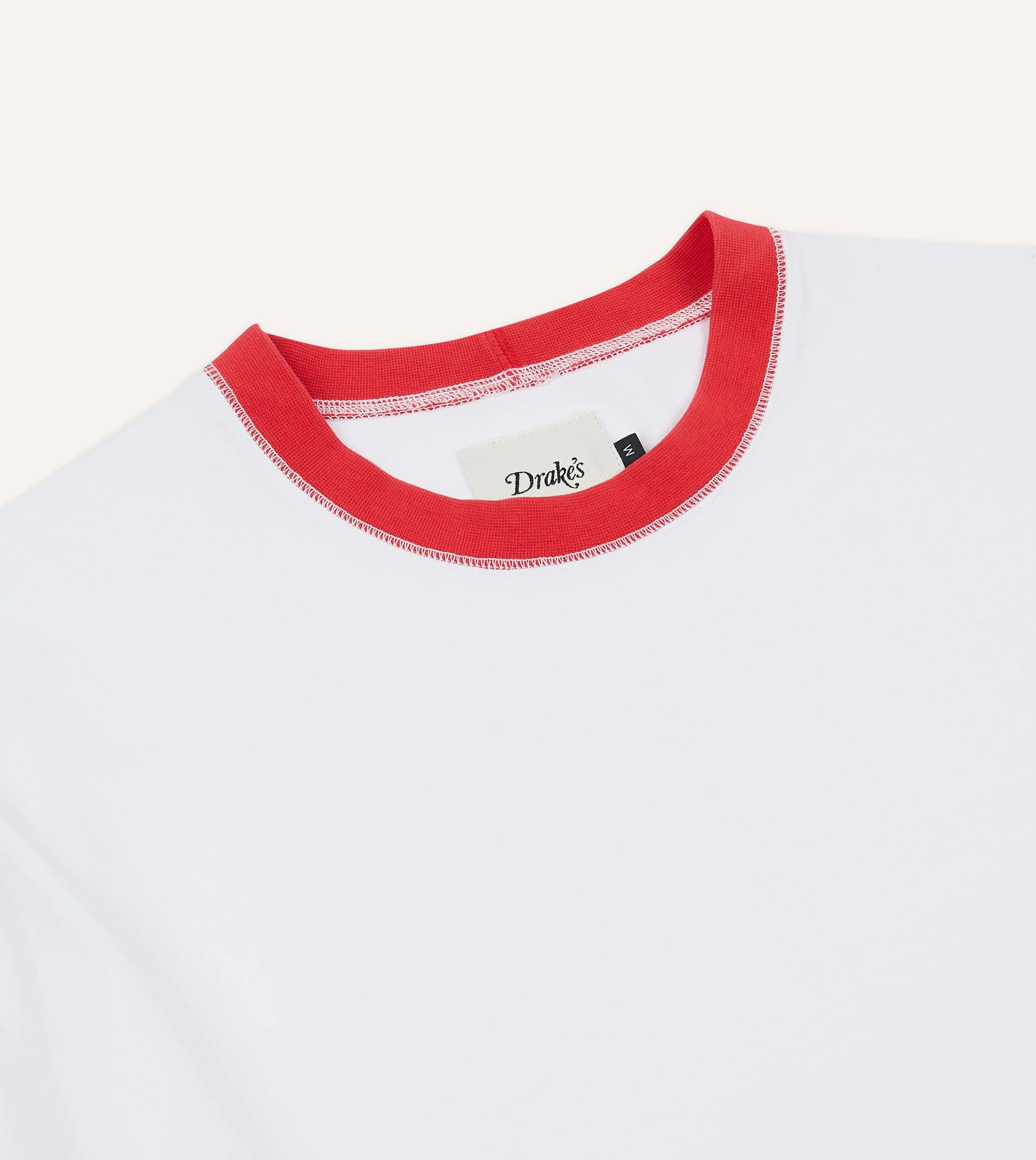 White and Red Tipped Ringer T-Shirt sold by Drake's London product image thumbnail 4