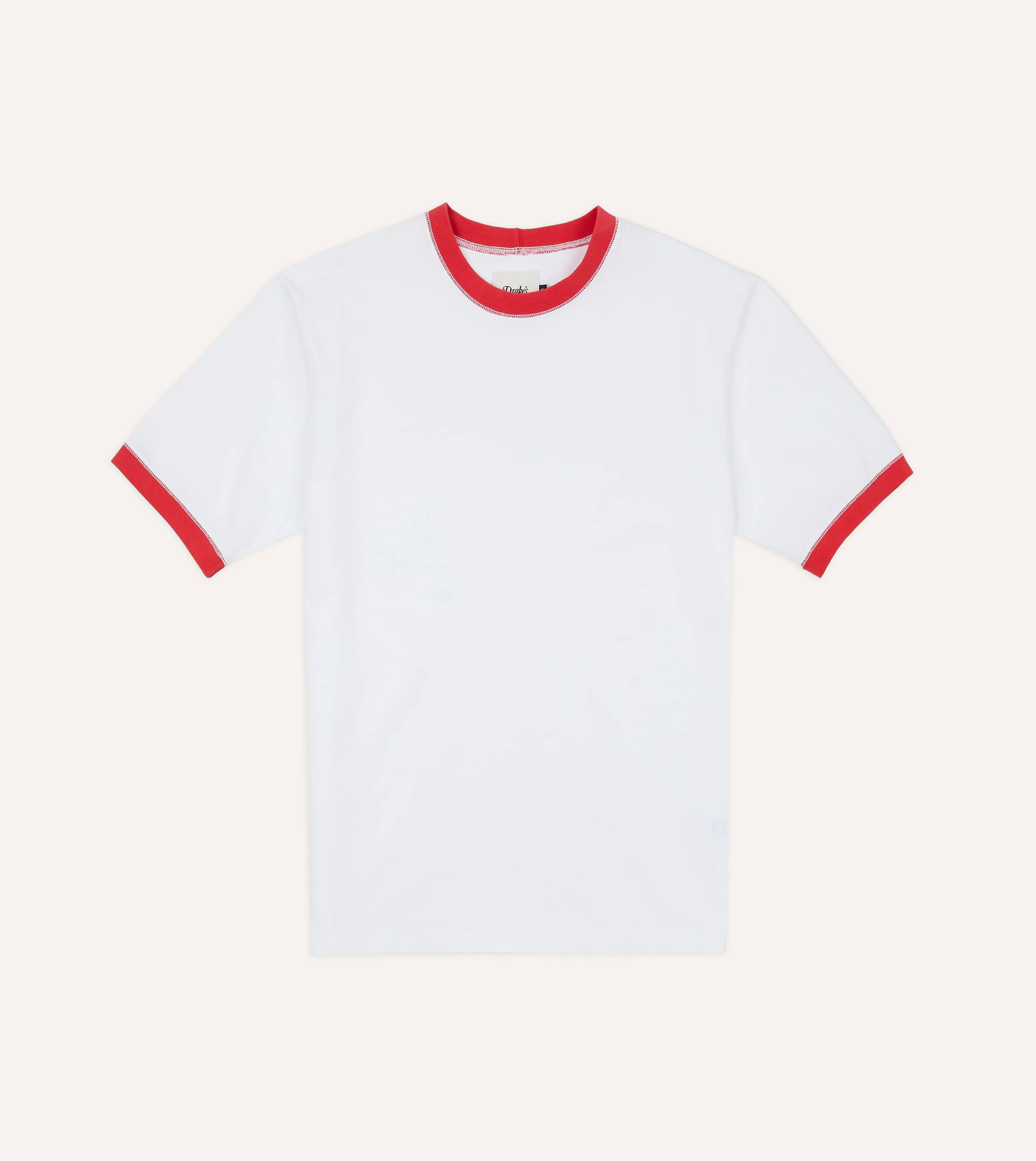 White and Red Tipped Ringer T-Shirt sold by Drake's London product image thumbnail 2