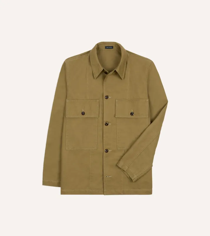 Olive Cotton-Linen Field Shirt made by Drake's London