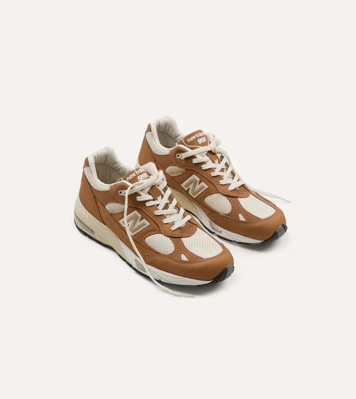 New Balance 'Luxe Nubuck' Chipmunk and Birch Made in UK 991v1 Trainers made by Drake's London
