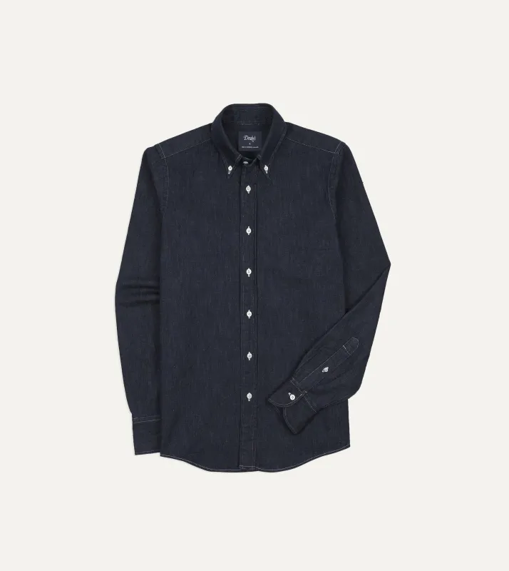 Indigo Rinse Denim Button-Down Shirt made by Drake's London