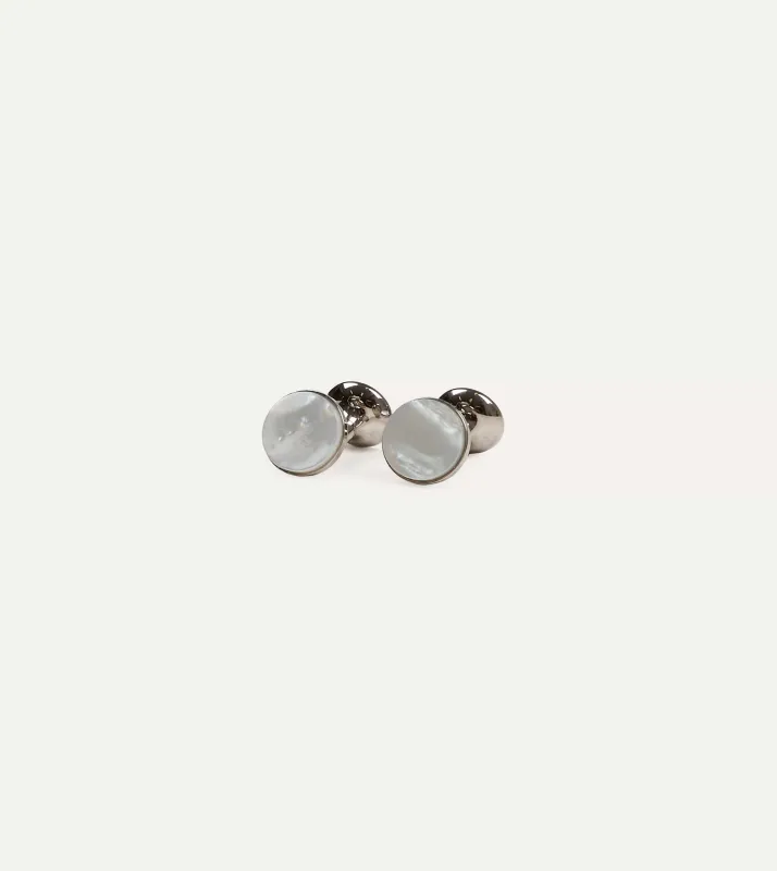 Codis Maya Rhodium Mother of Pearl Bow Cufflinks made by Drake's London