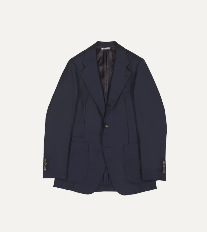 Navy Wool Hopsack Travel Blazer made by Drake's London
