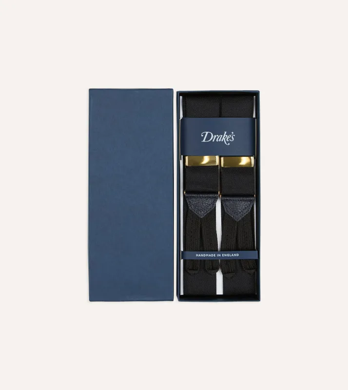 Black Silk Trouser Braces made by Drake's London