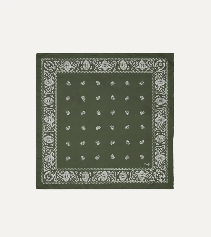 Olive Paisley Cotton-Silk Bandana made by Drake's London