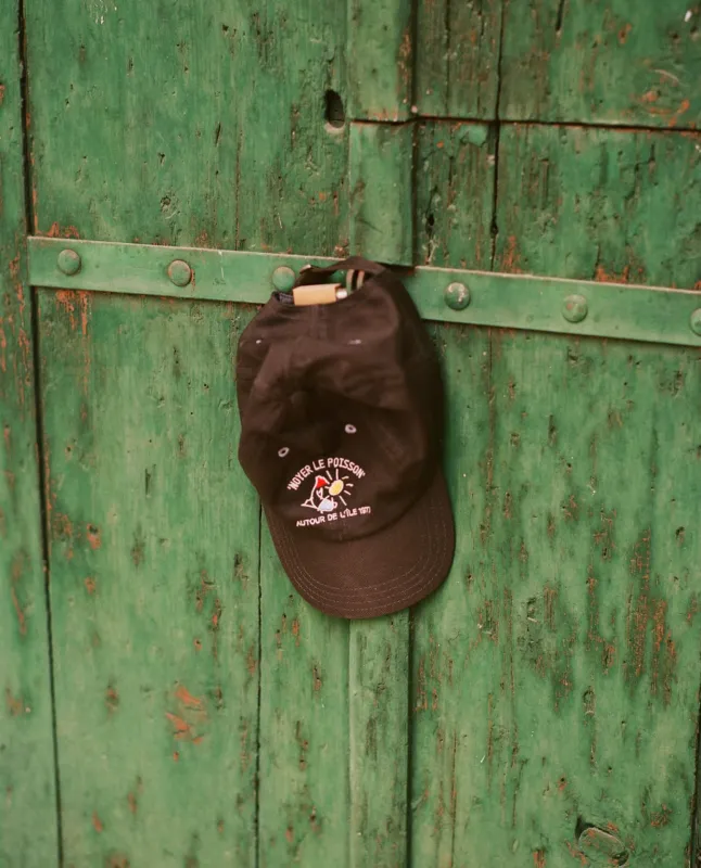 Black 'Noyer Le Poisson' Cotton Baseball Cap made by Drake's London