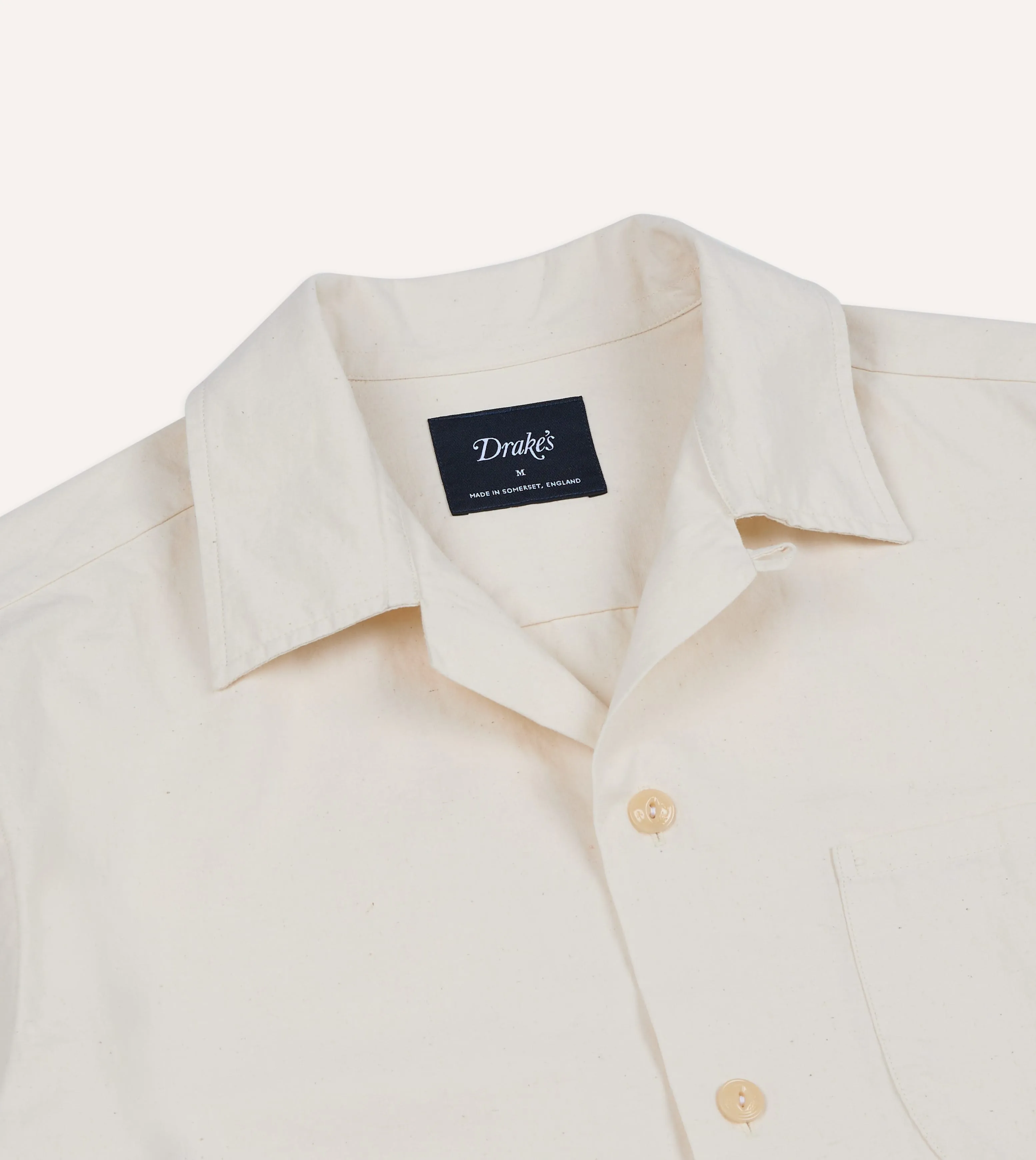 Ecru Cotton-Hemp Camp Collar Short Sleeve Shirt sold by Drake's London product image thumbnail 3