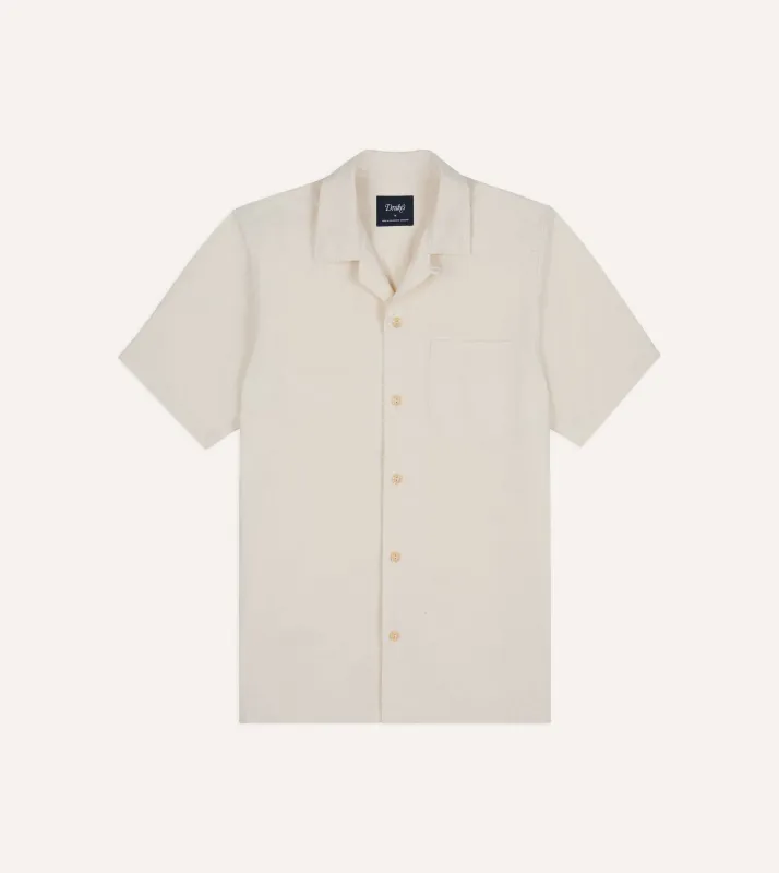 Ecru Cotton-Hemp Camp Collar Short Sleeve Shirt made by Drake's London
