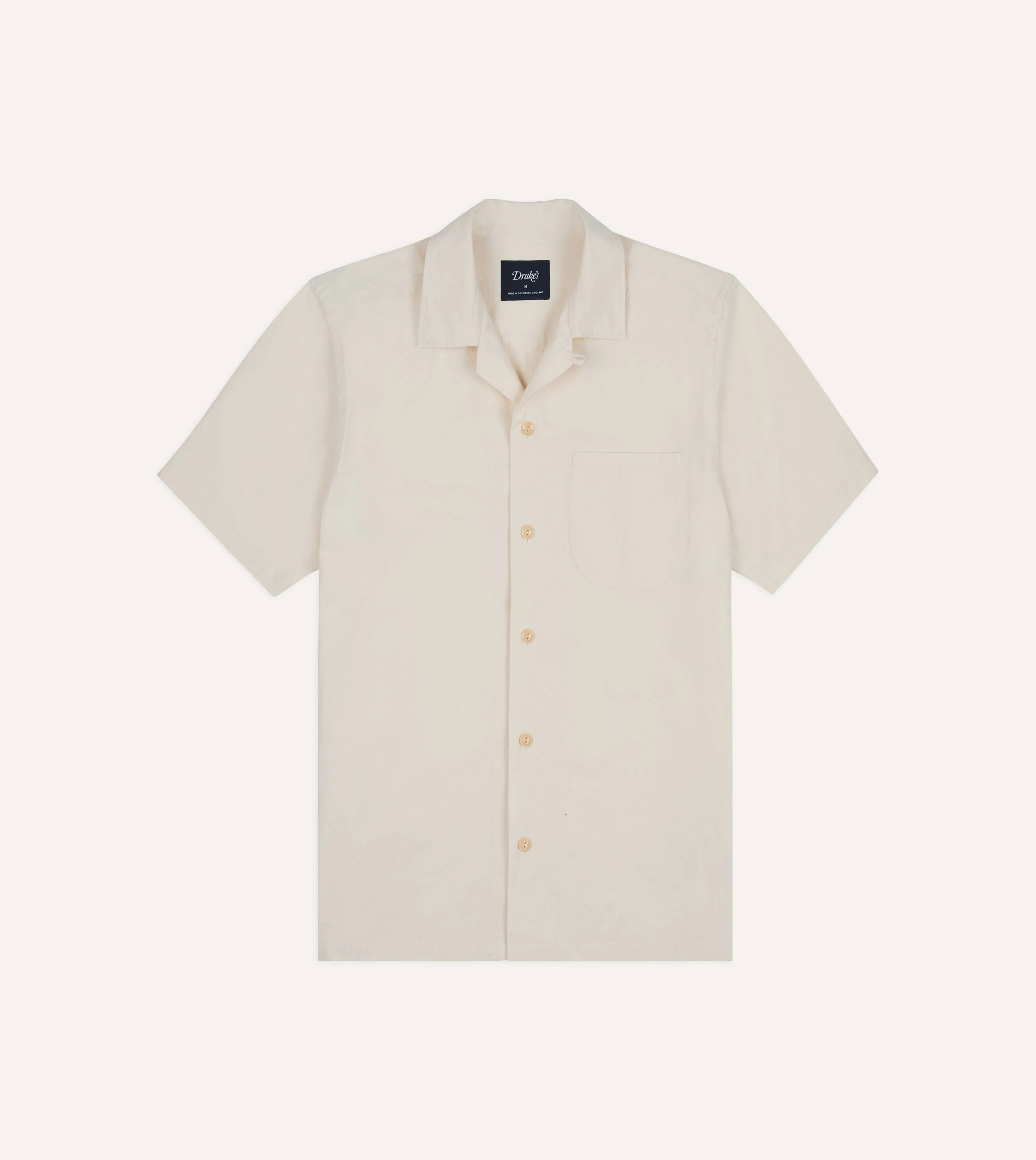Ecru Cotton-Hemp Camp Collar Short Sleeve Shirt sold by Drake's London