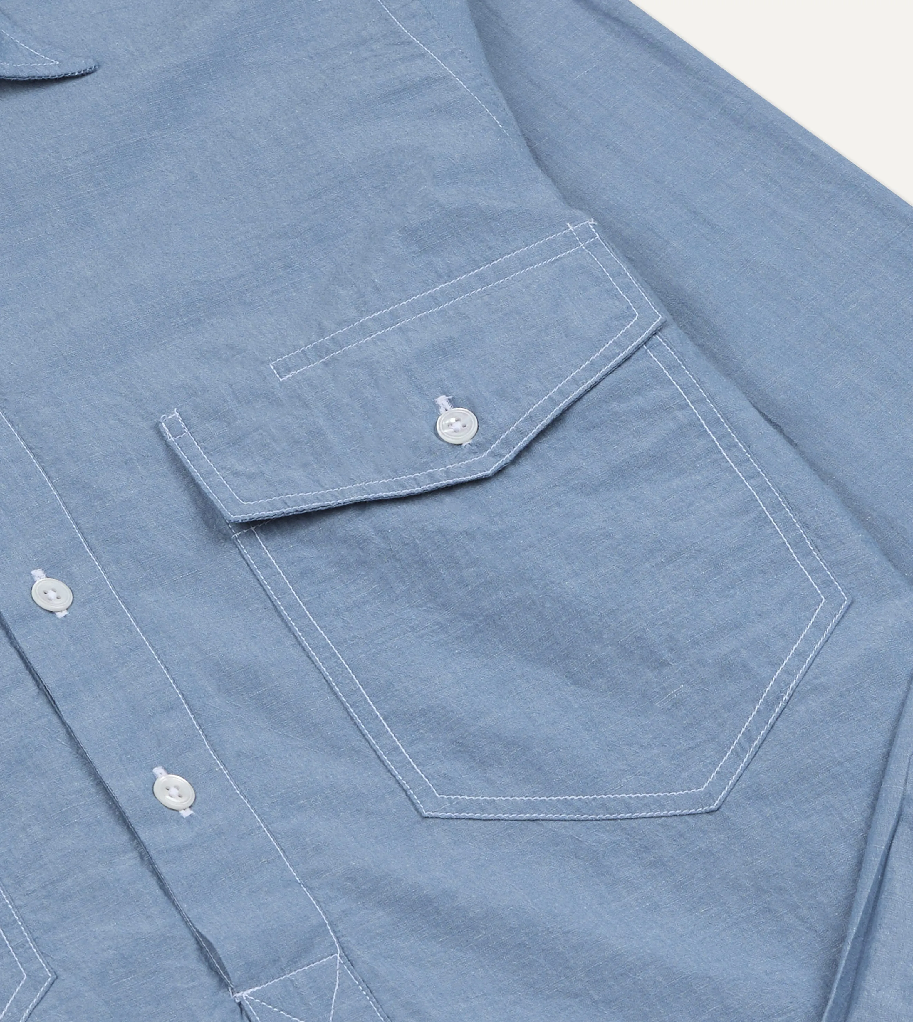 Light Indigo Cotton-Linen Popover Work Shirt sold by Drake's London product image thumbnail 4