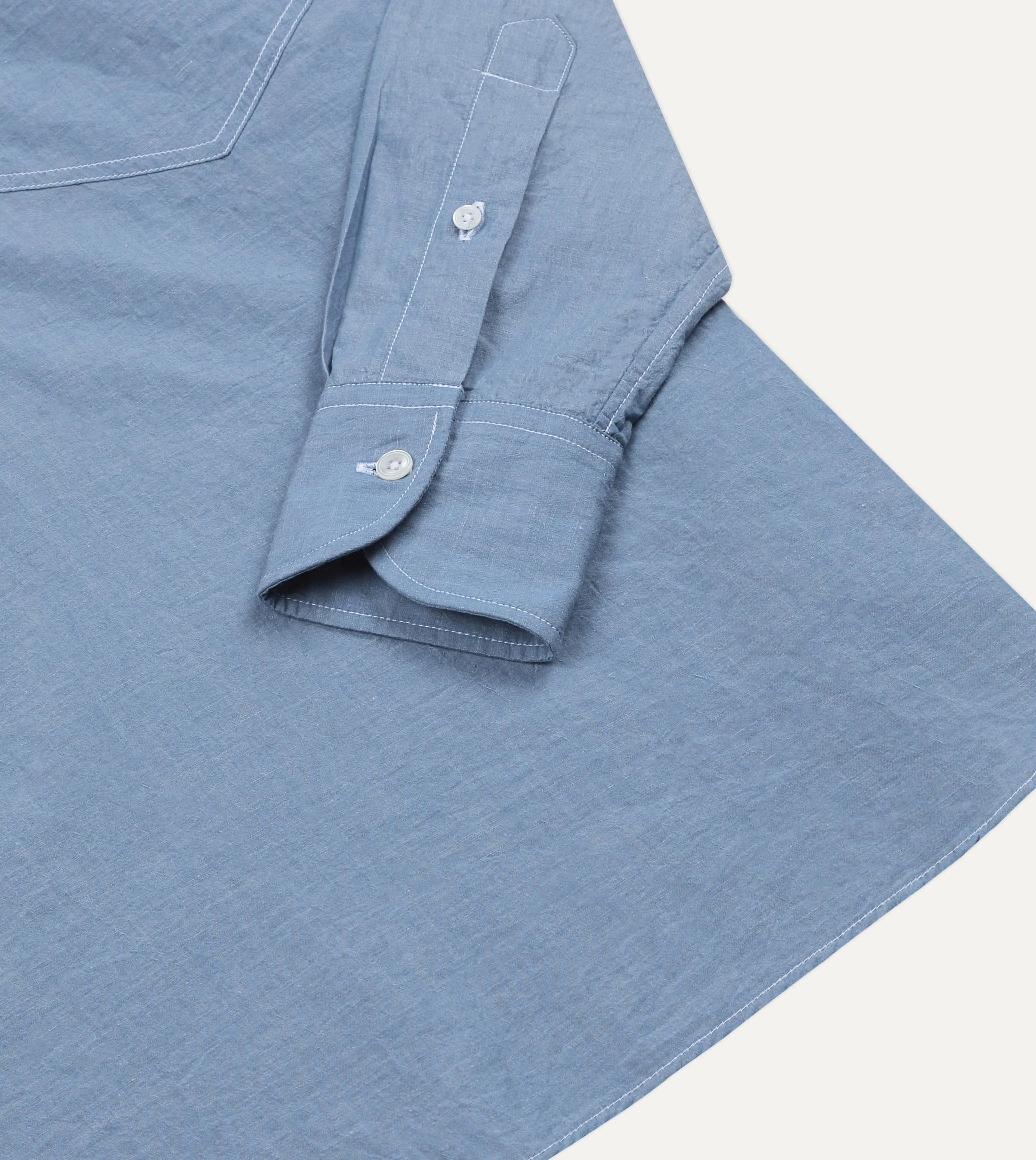 Light Indigo Cotton-Linen Popover Work Shirt sold by Drake's London product image thumbnail 5