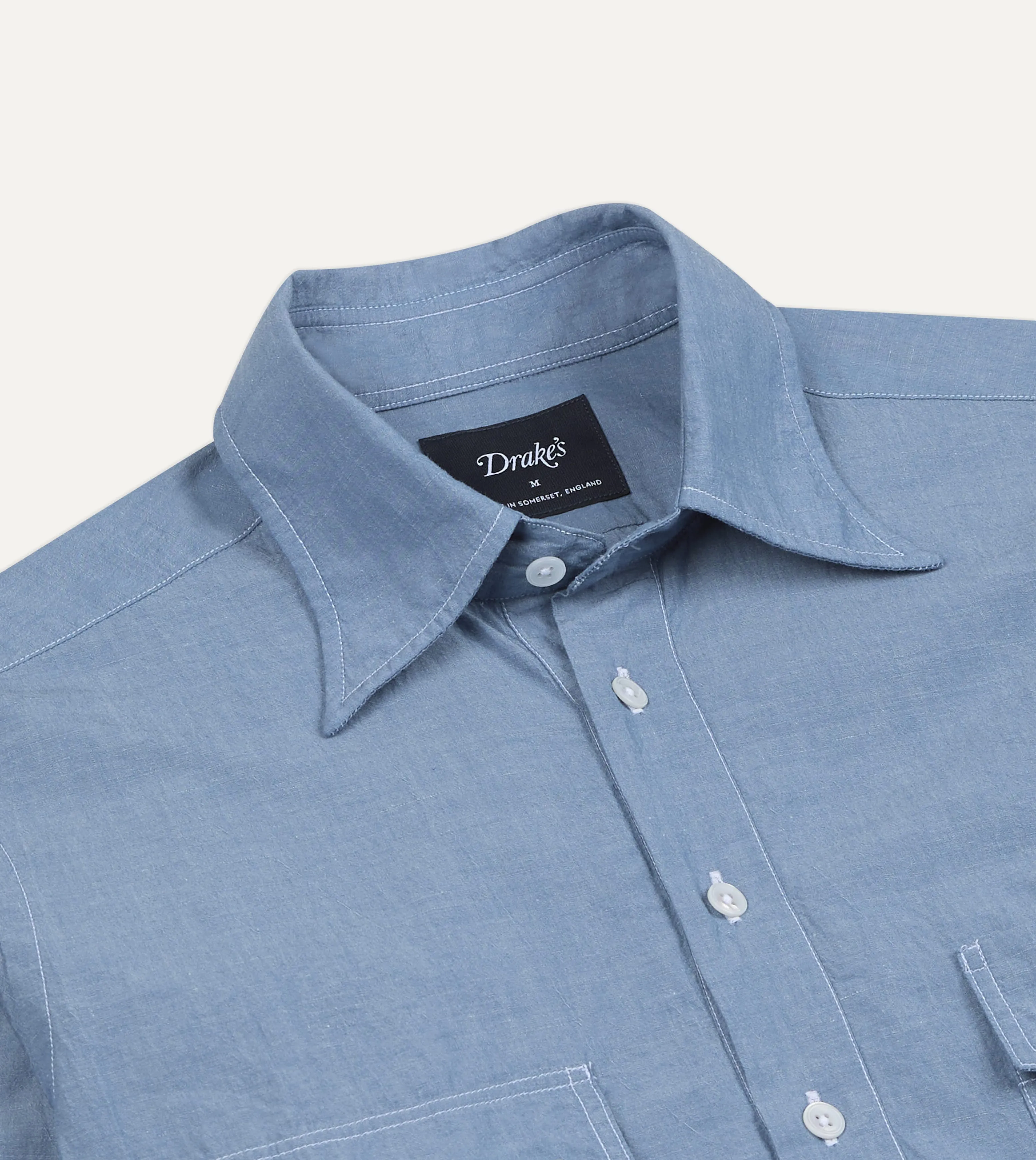 Light Indigo Cotton-Linen Popover Work Shirt sold by Drake's London product image thumbnail 3