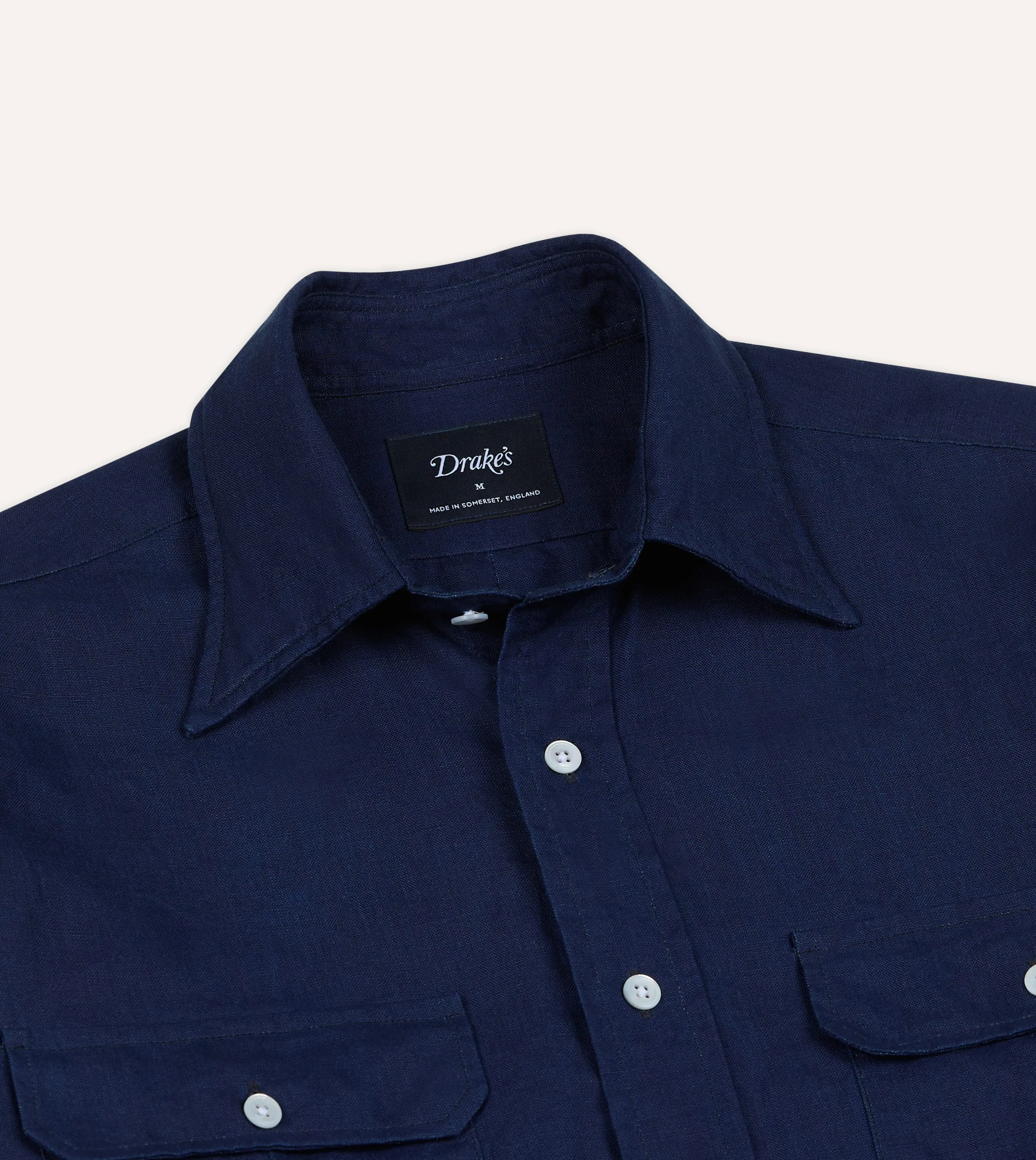 Indigo Linen Two-Pocket Long Point Collar Work Shirt sold by Drake's London product image thumbnail 3