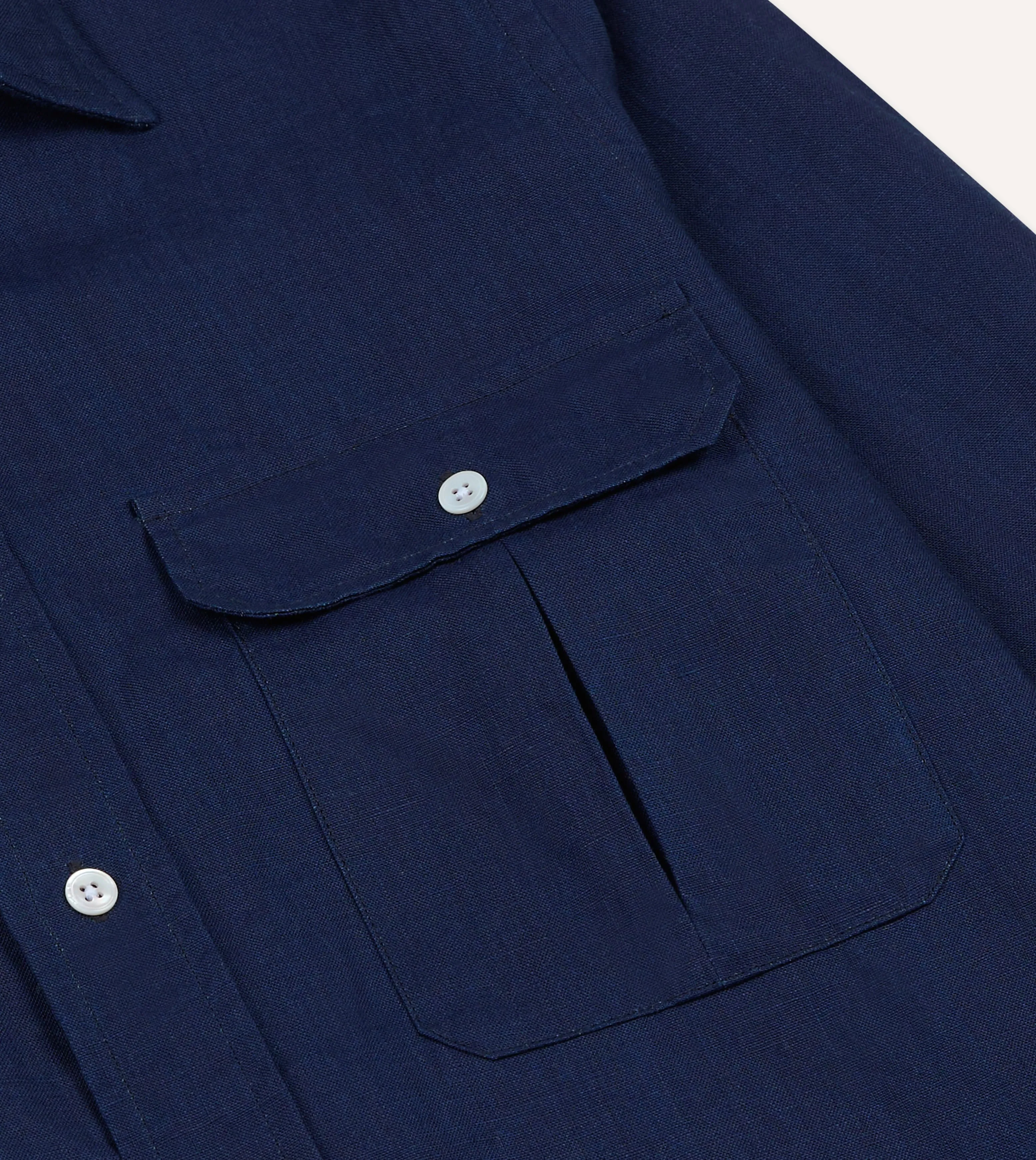 Indigo Linen Two-Pocket Long Point Collar Work Shirt sold by Drake's London product image thumbnail 4