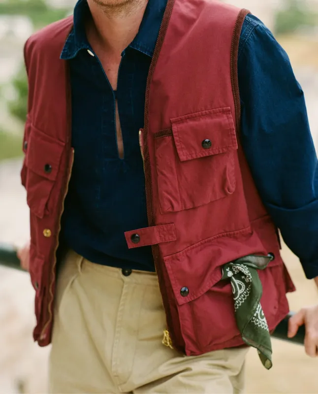Washed Red Cotton Urban Safari Vest made by Drake's London