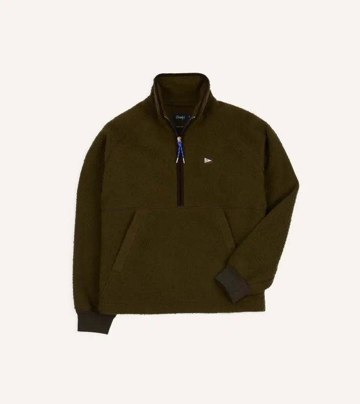 Olive Casentino Wool Half-Zip Pullover Fleece made by Drake's London