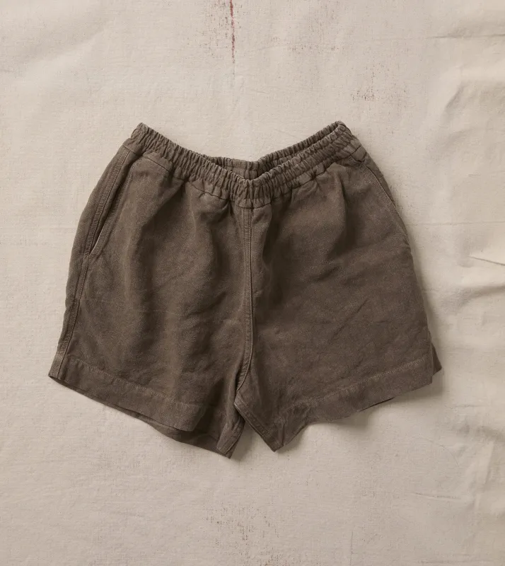 Brown Linen Drawstring Shorts made by Drake's London